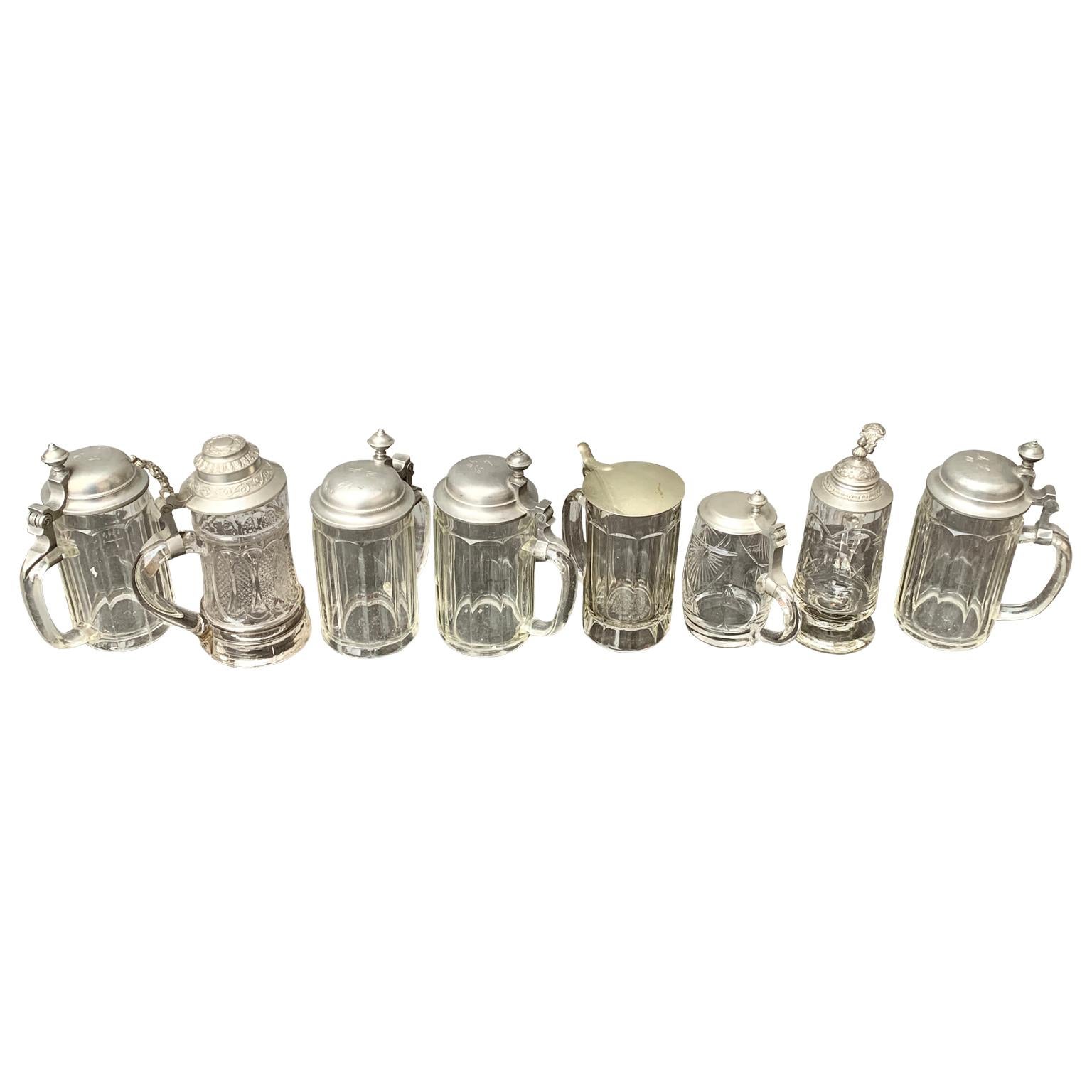 Collection of 8 Glass And Metal German Tankards In Good Condition For Sale In Haddonfield, NJ