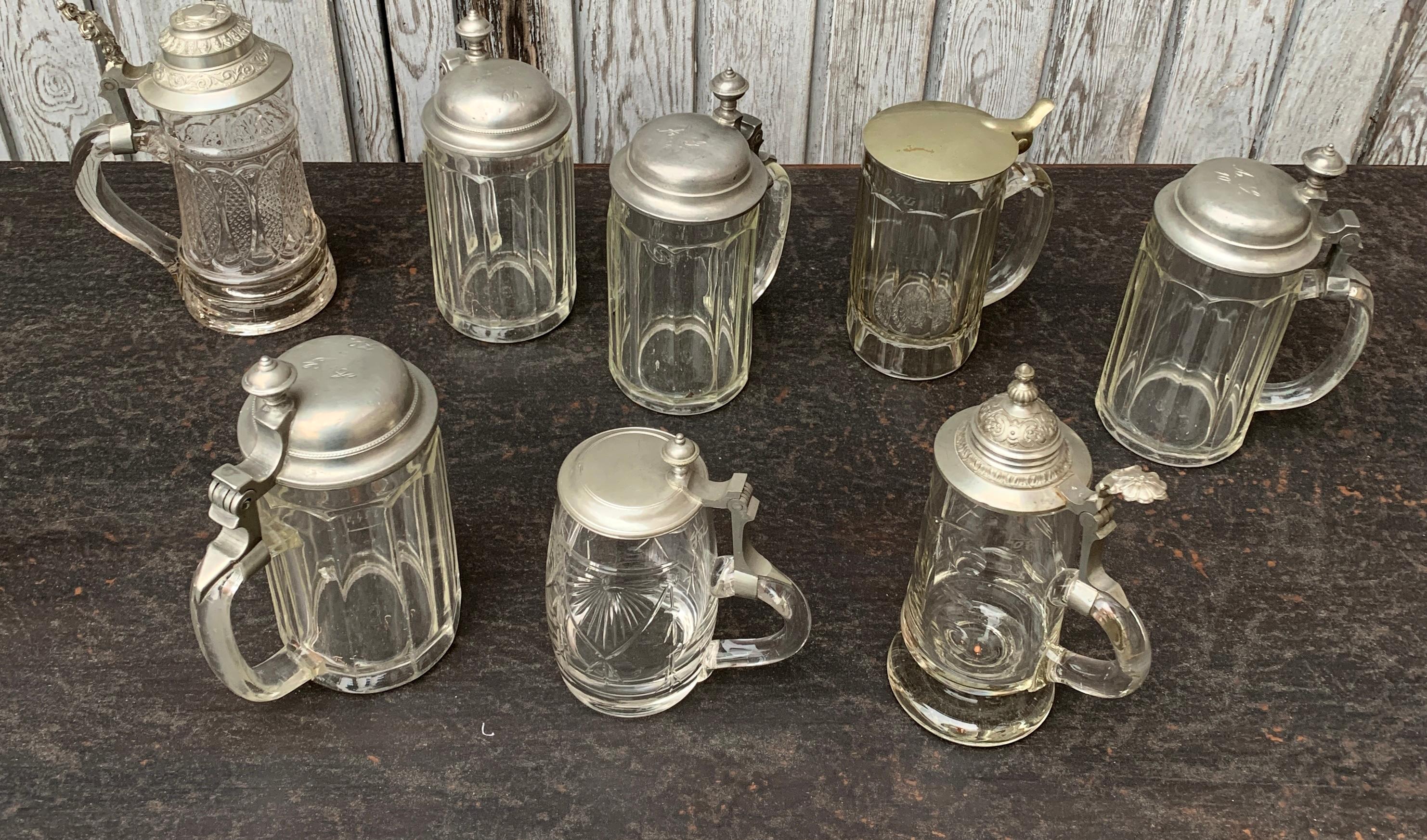 Collection of 8 Glass And Metal German Tankards For Sale 1