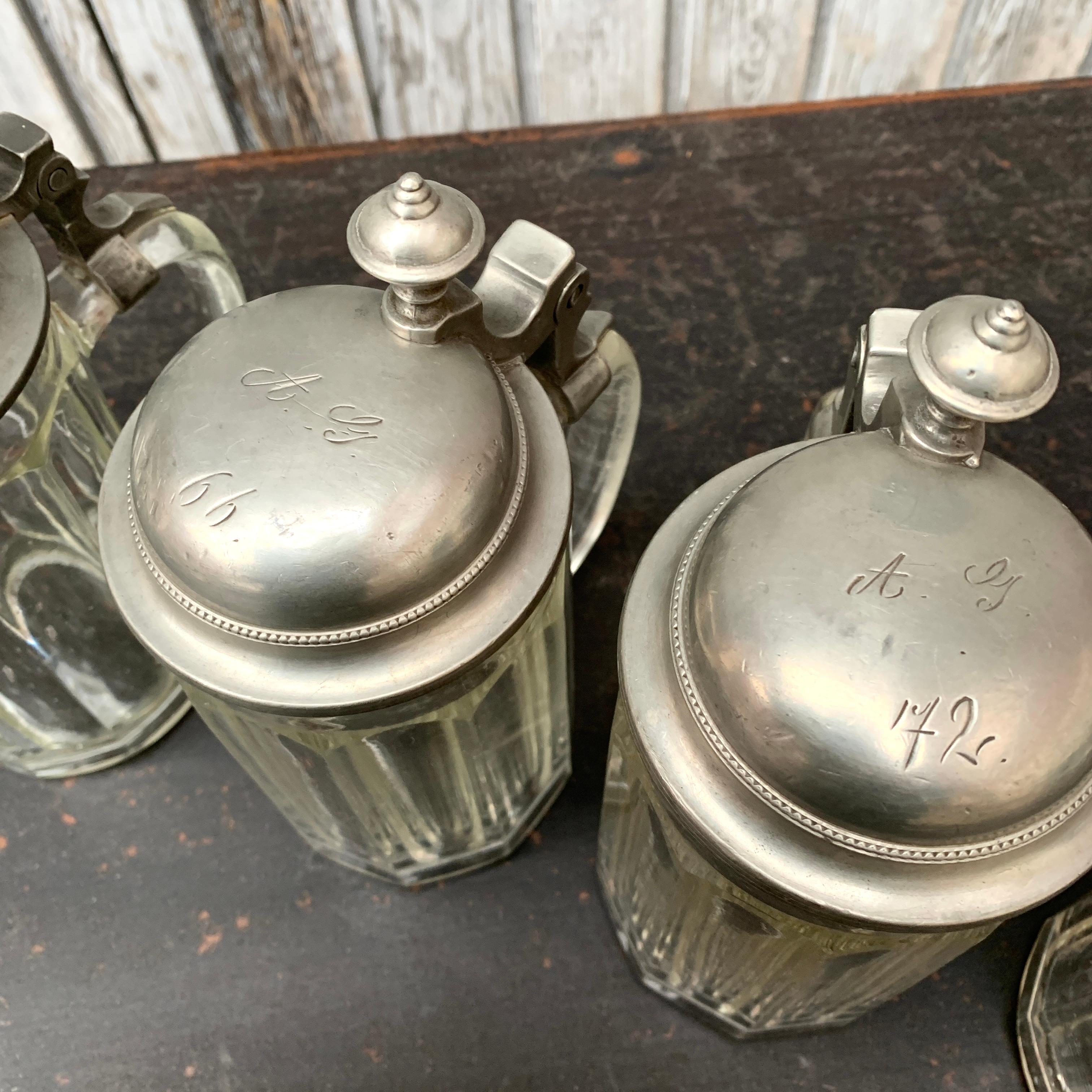 Collection of 8 Glass And Metal German Tankards For Sale 3
