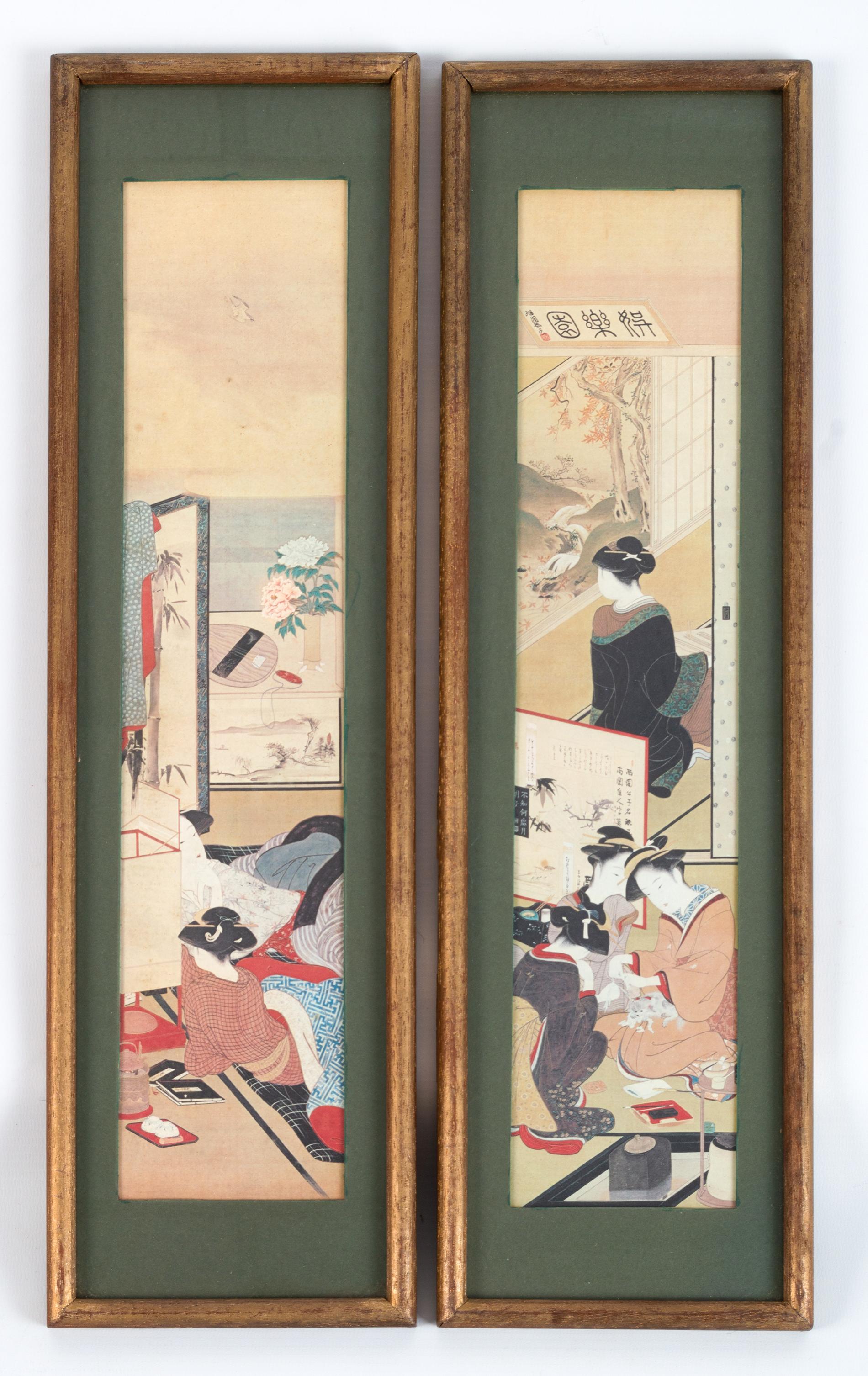 A vintage collection of 8 Japanese woodblock prints Japan, C.1930.
Mounted and gilt framed.

Long Panels:
W14 x H48

Smaller Panels:
W15 x H36.5

In excellent vintage condition commensurate with age.