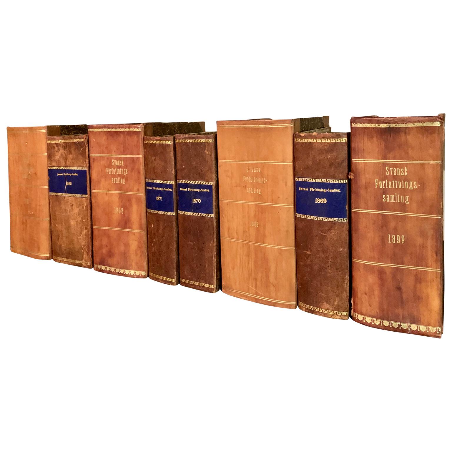 British Colonial Collection of 8 Large Antique Leather Bounds Books, Sweden 1868-1903