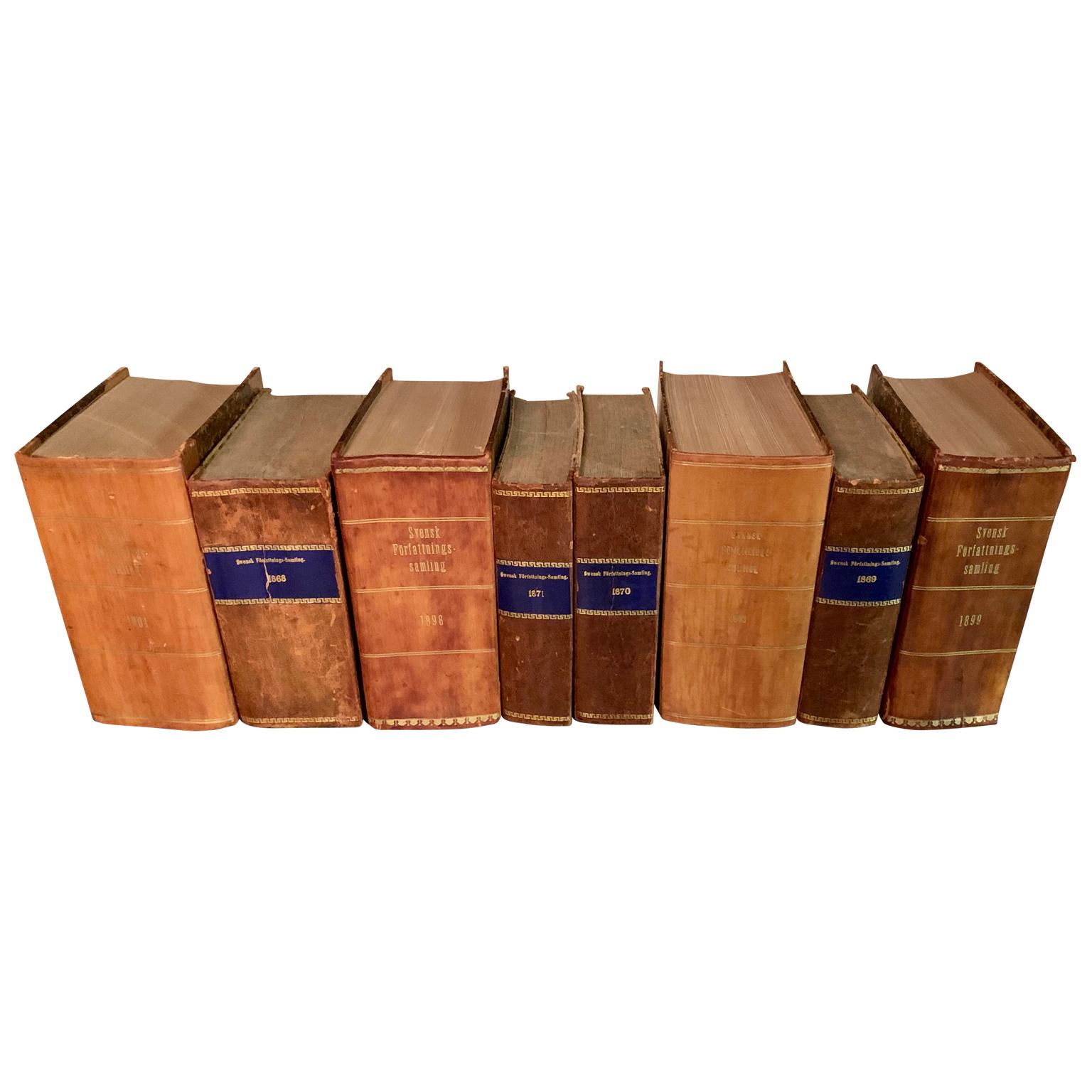 Swedish Collection of 8 Large Antique Leather Bounds Books, Sweden 1868-1903