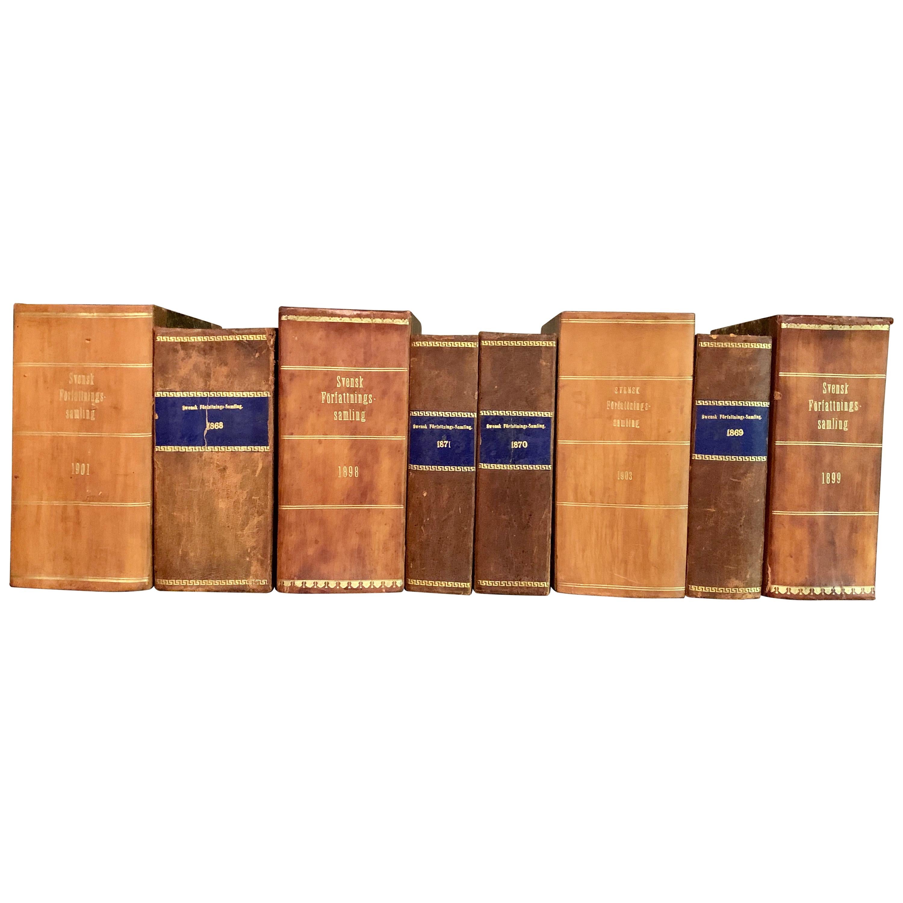Collection of 8 Large Antique Leather Bounds Books, Sweden 1868-1903