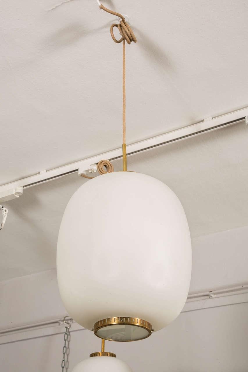 Collection of 8 Opaline Glass and Brass Ceiling Fixtures, Bent Karlby for Lyfa In Good Condition In Paris, Ile-de-France