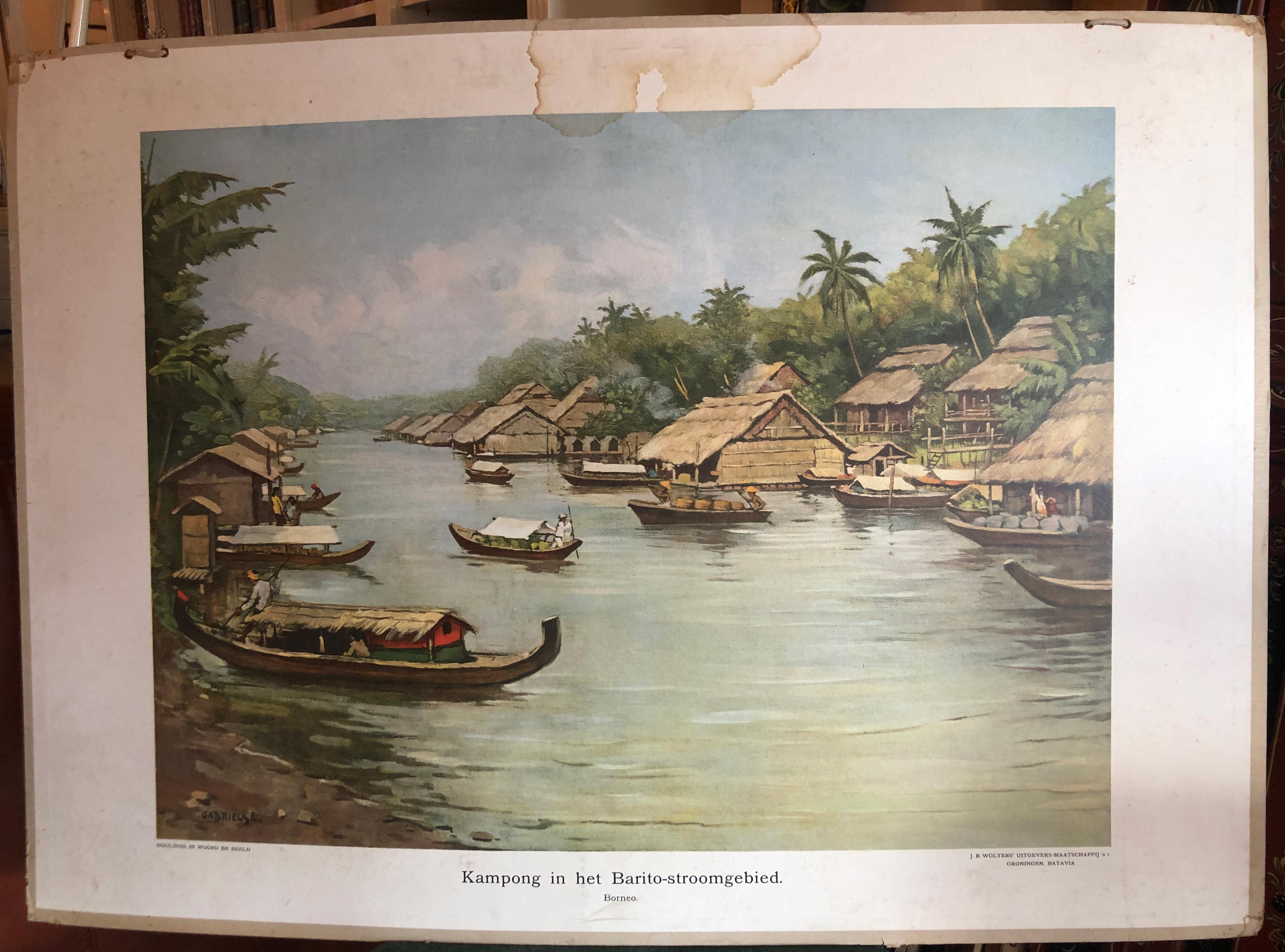 Paper Collection of 8 Vintage School Charts of Indonesia, Early 20th Century