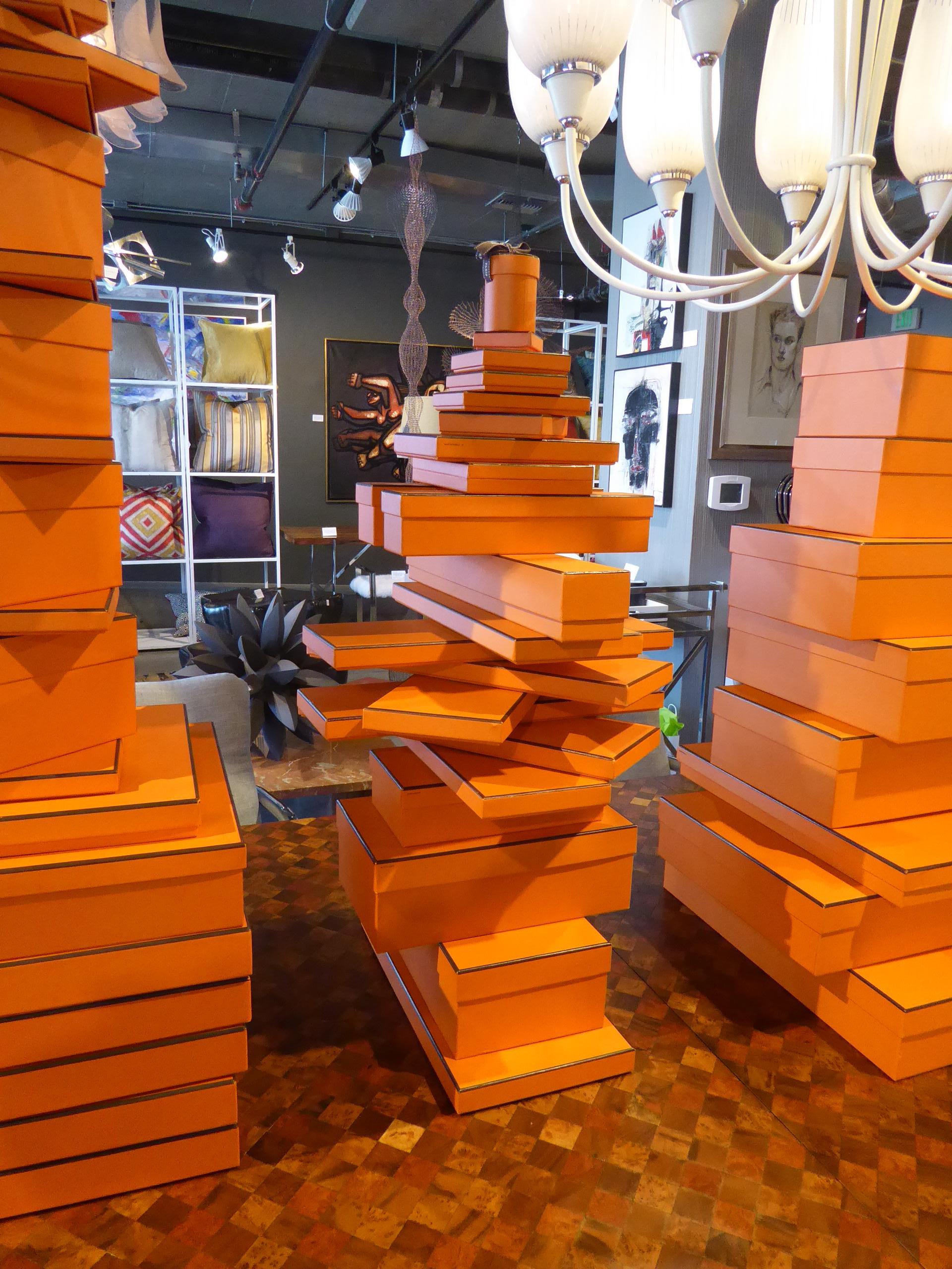 French Collection of 88 Vintage Stacked Hermes Boxes
