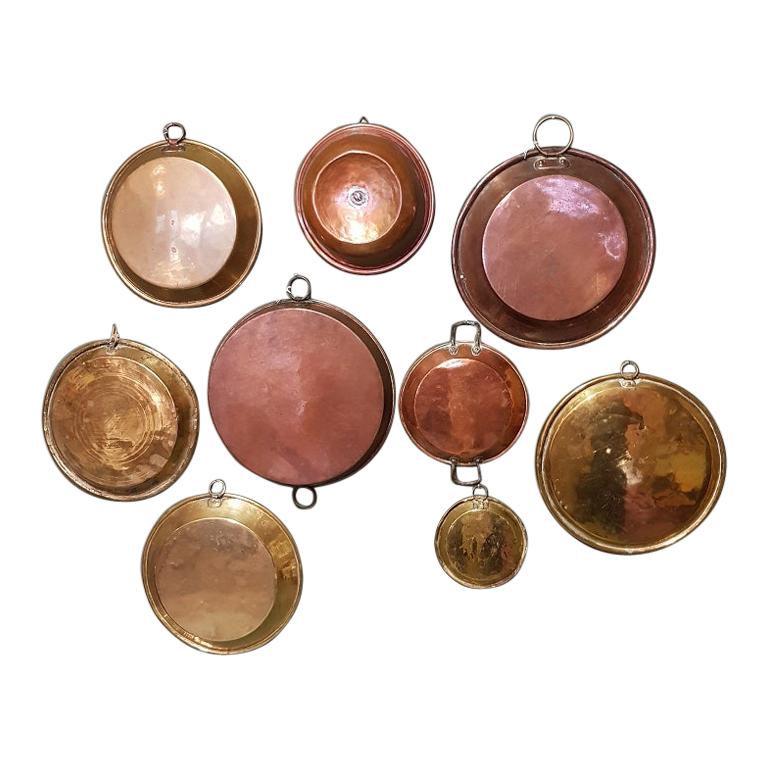 Collection of 9 Antique French Copper Dishes from the 19th and 18th Century For Sale