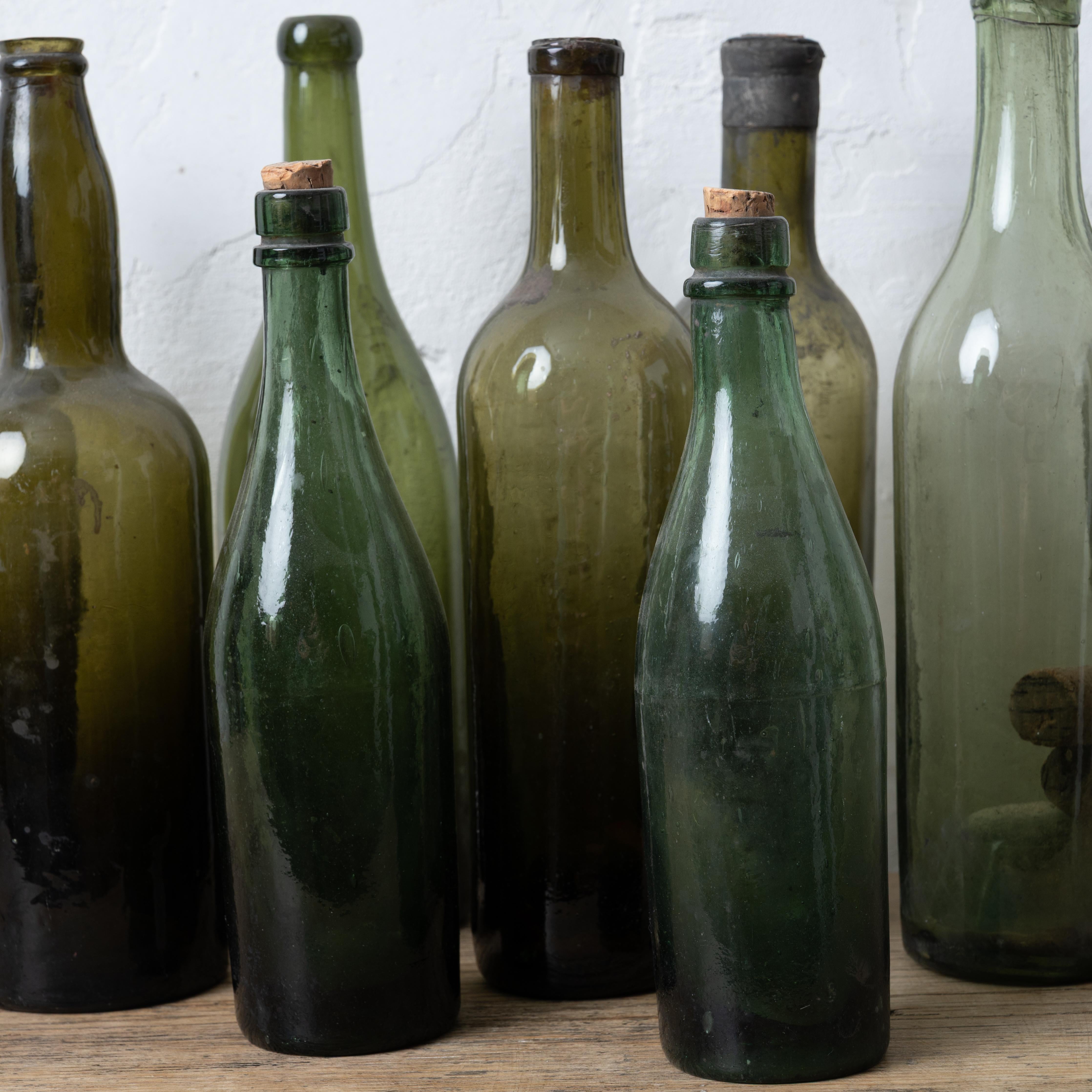 Glass Collection of 9 Antique Wine Bottles, 19th Century - Savannah History For Sale