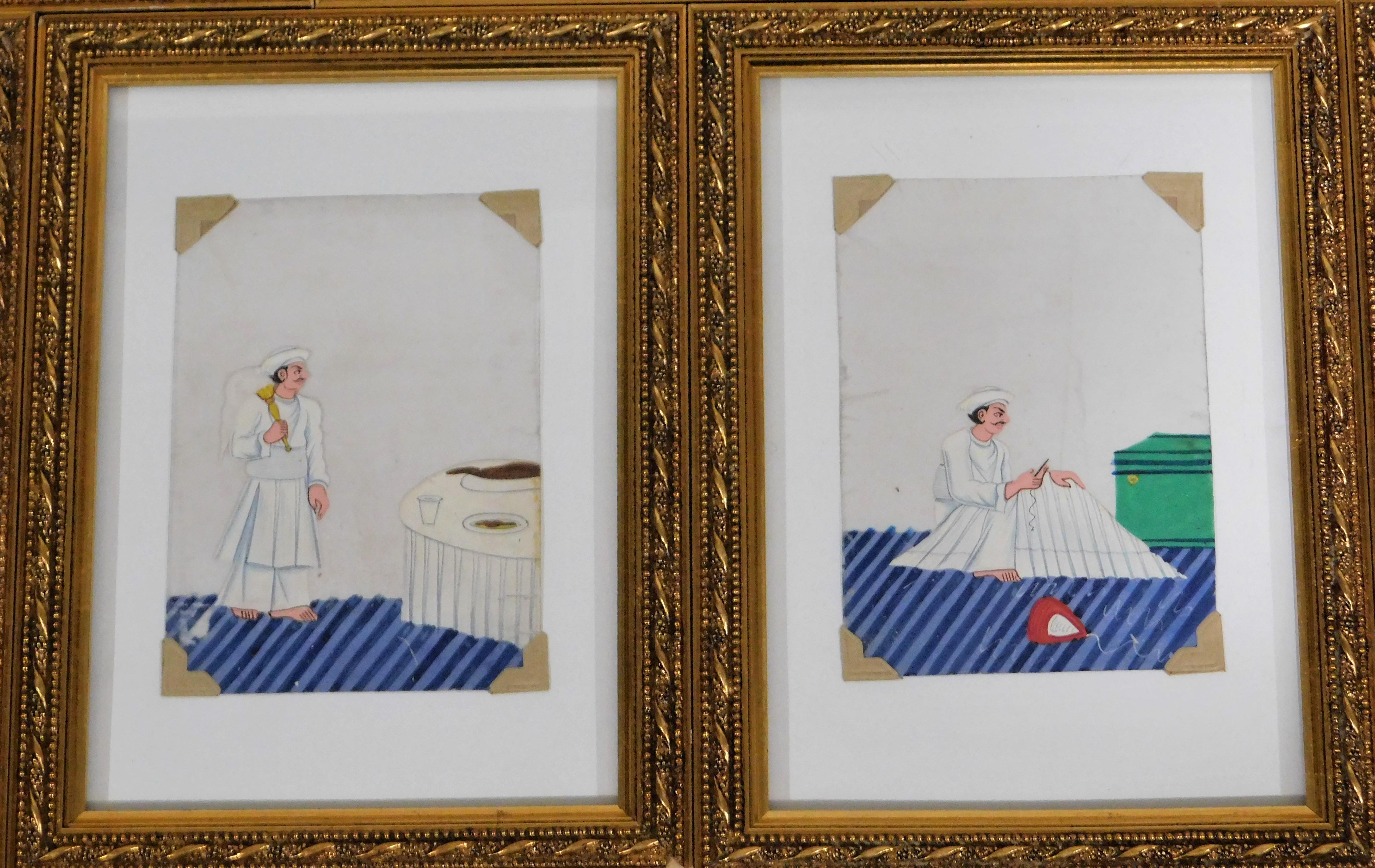 Collection de 9 peintures asiatiques miniatures à la gouache « School of Company » sur Mica en vente 6