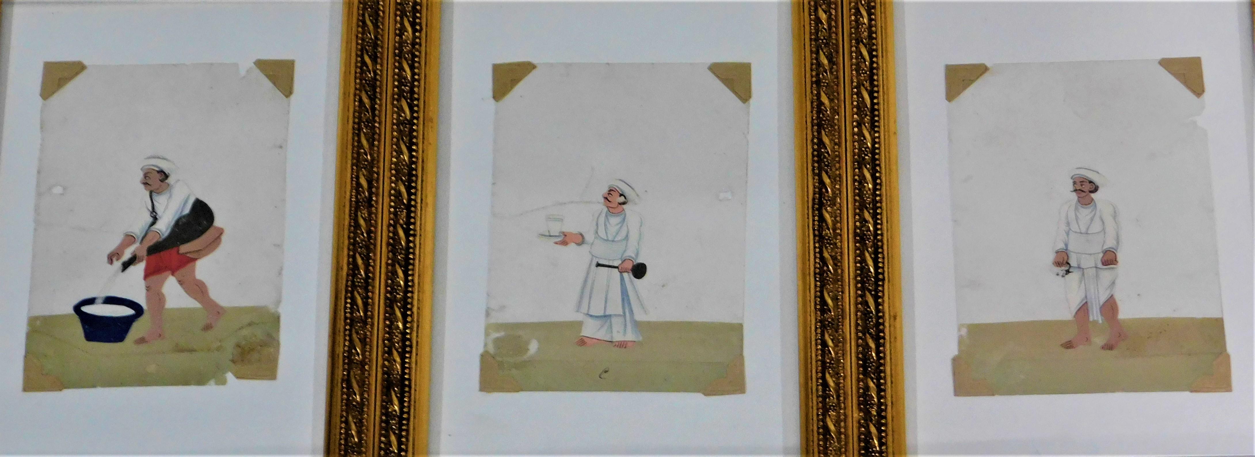 Collection de 9 peintures asiatiques miniatures à la gouache « School of Company » sur Mica en vente 7