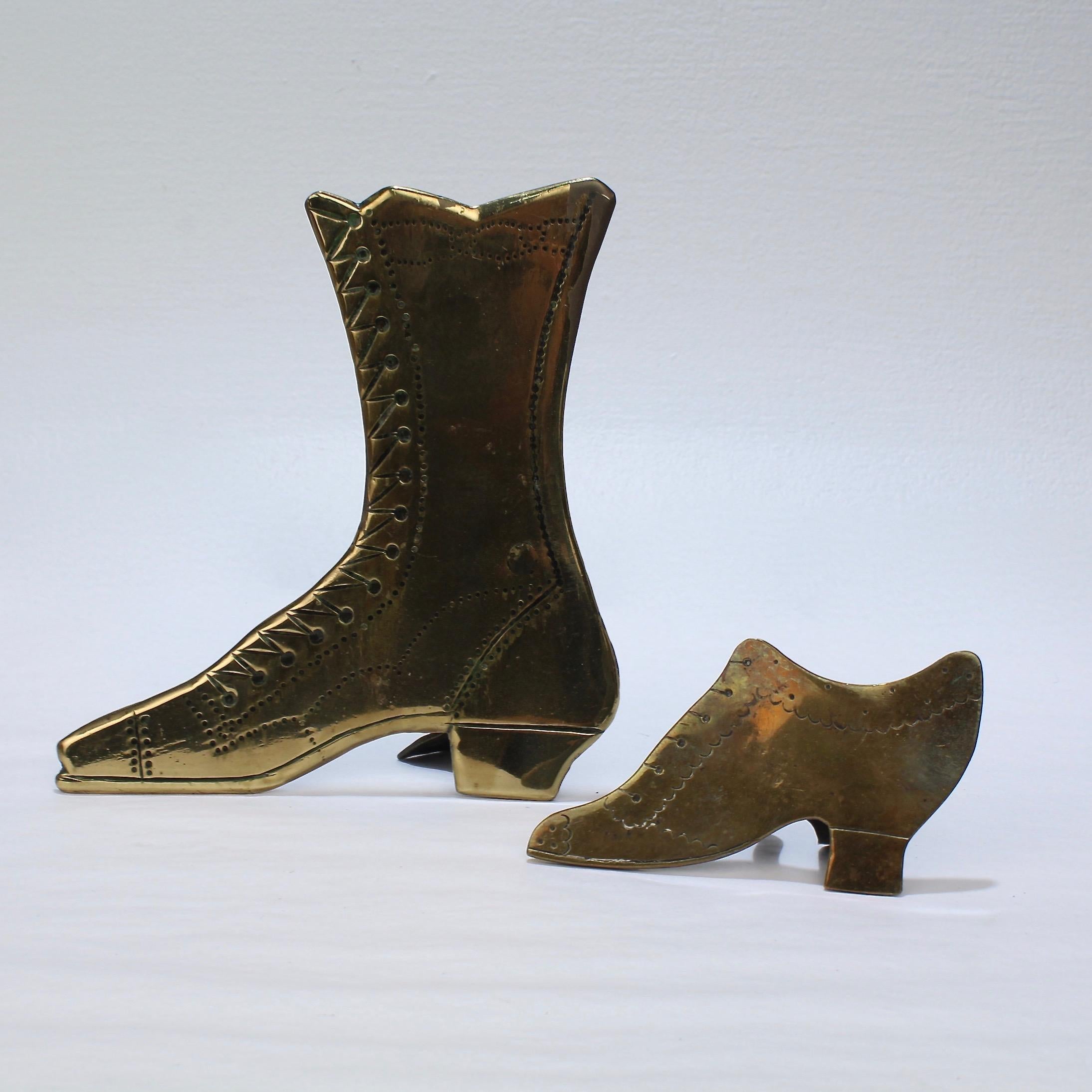 Collection of 9 Folky English Victorian Brass Shoe and Boot Mantel Ornaments For Sale 7