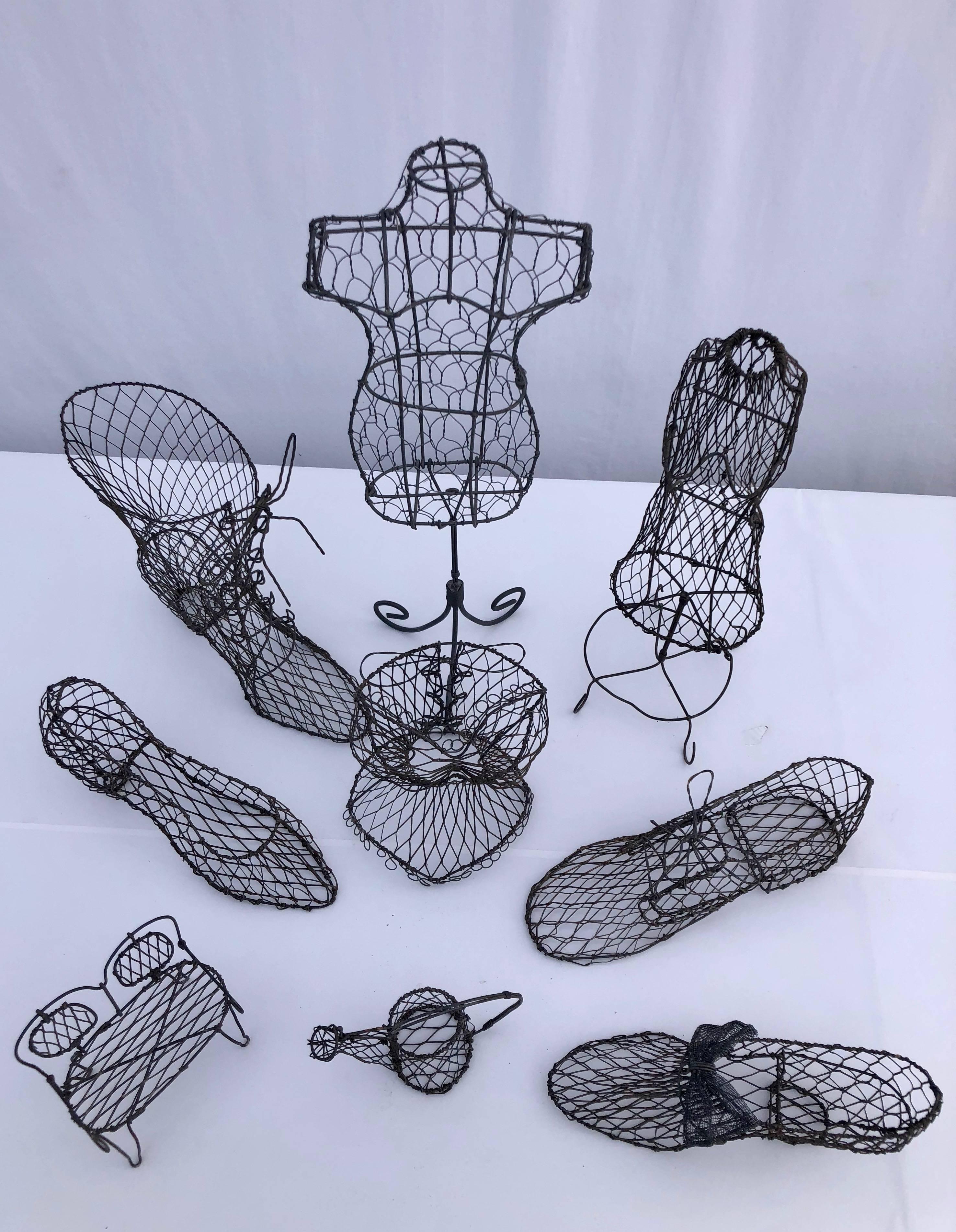 20th Century Collection of Nine French Handmade Wire Art Decorations, Mid-1900s For Sale