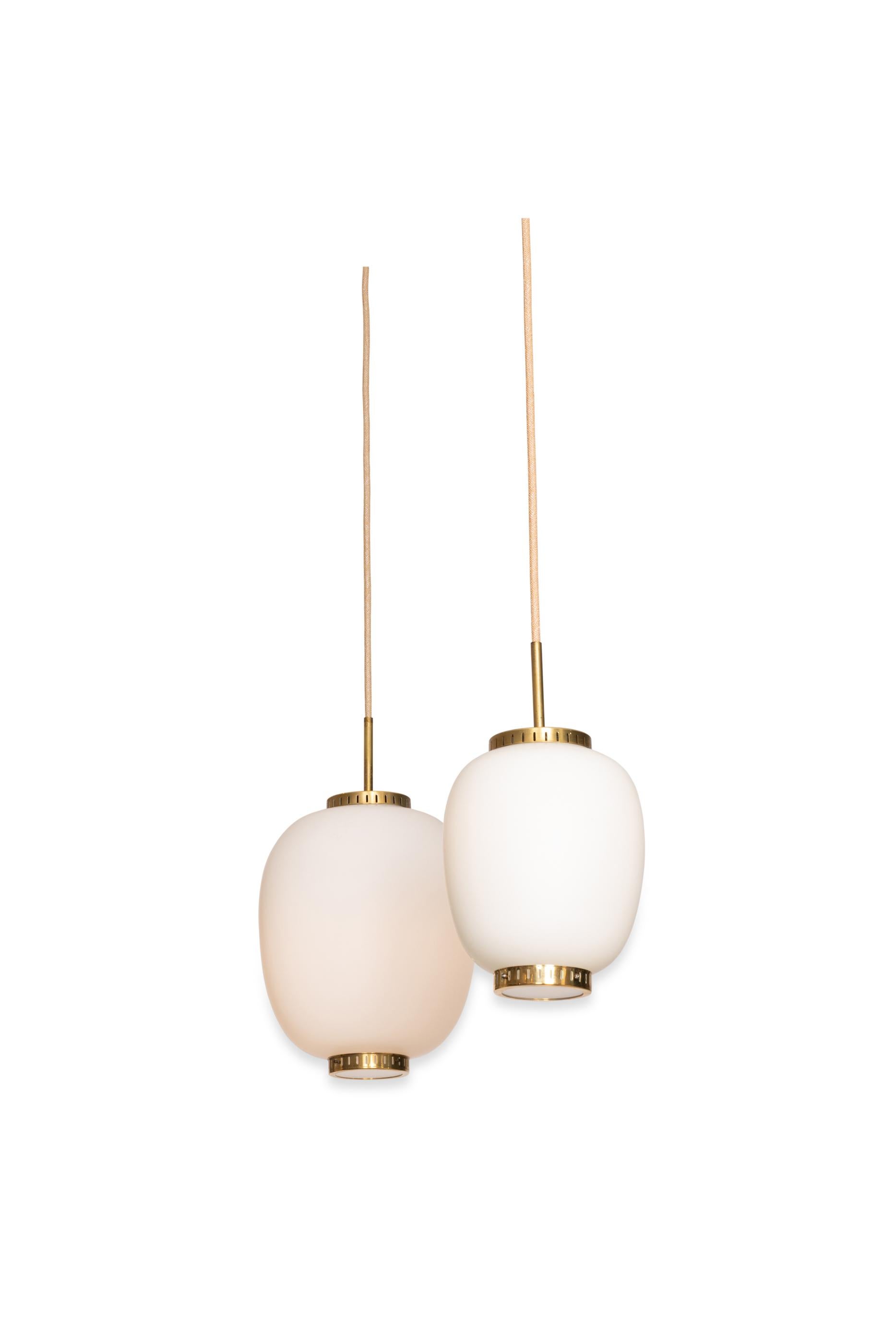 Collection of 9 Opaline Glass and Brass Ceiling Fixtures, Bent Karlby for Lyfa 2