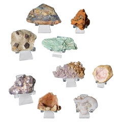 Collectional di 9 minerali preistorici tra cui ametista, agata e fuchsite