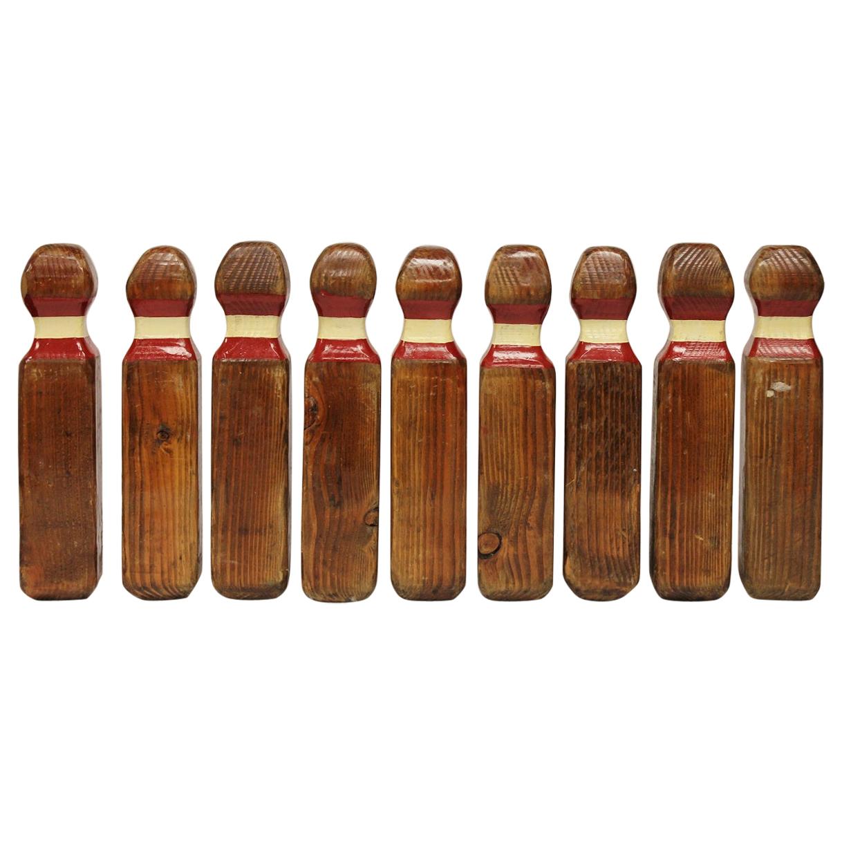 Collection of 9 Vintage Lawn Bowling Pins For Sale