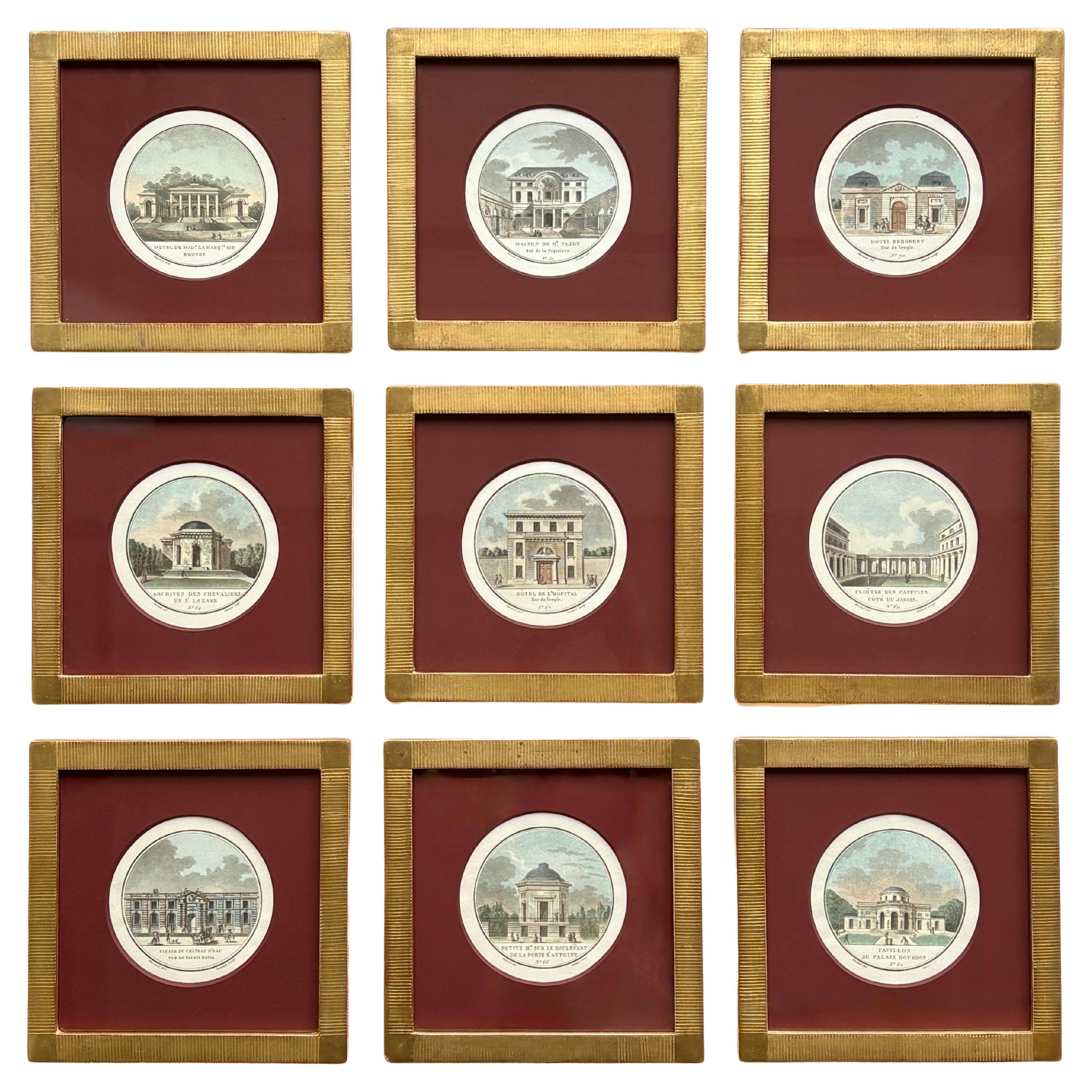 Collection of 9 Vintage Reproductions of 18th Century Architectural Engravings