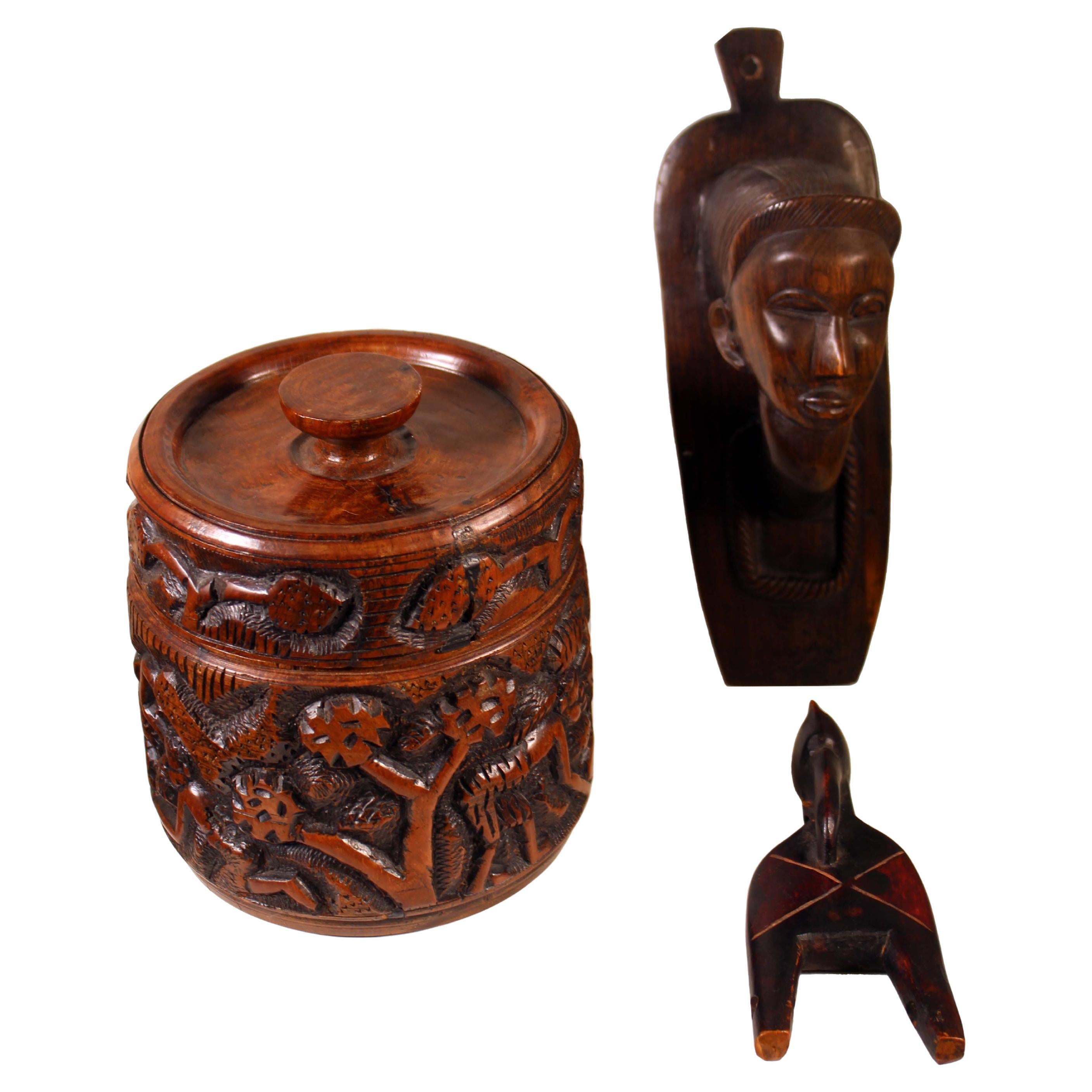 Collection of African Wood Carvings including Ebony Shona from Malawian For Sale