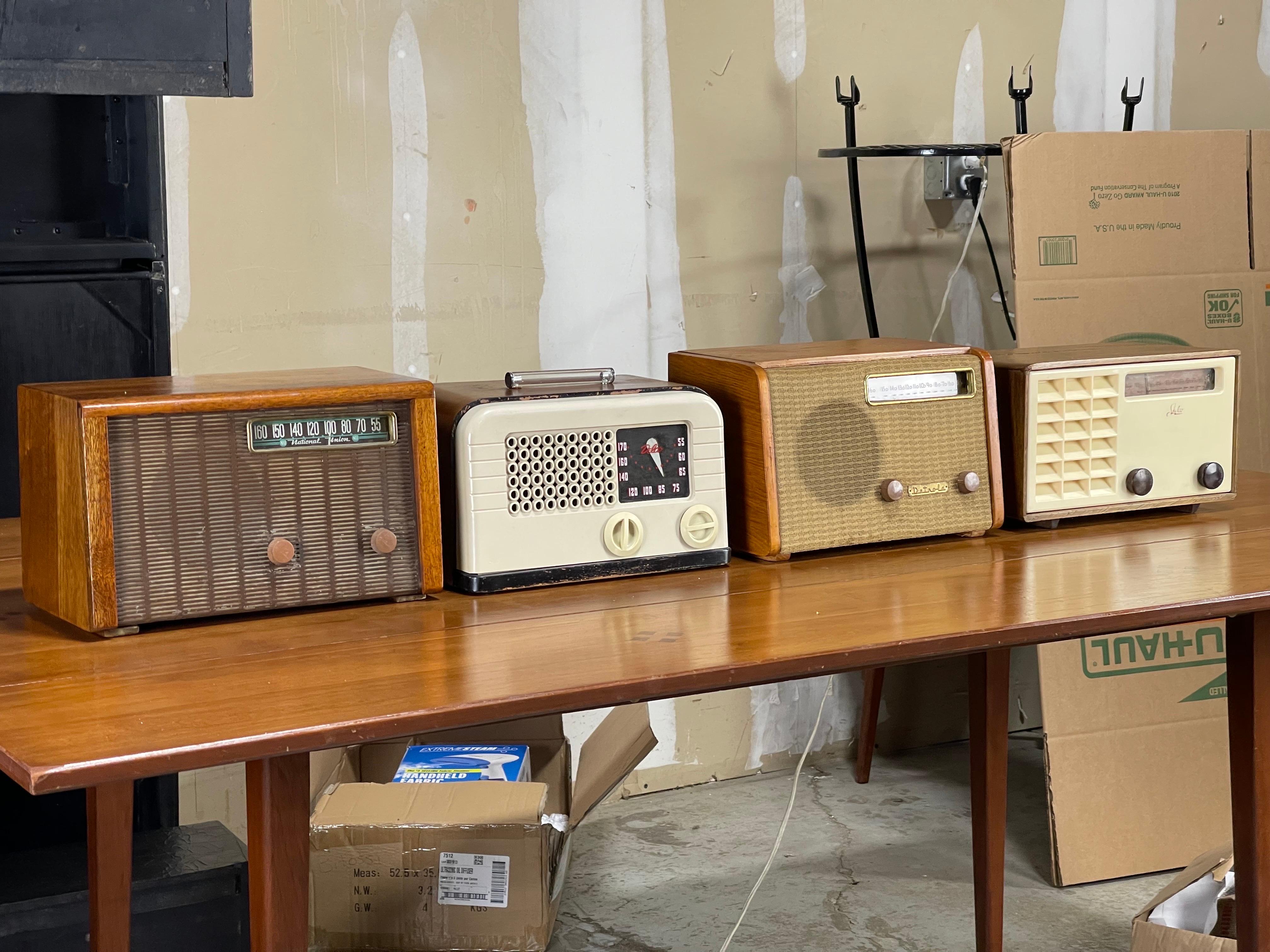 Incredible collection of Alexander Girard designed radios for various manufacturers. The radios were designed by Girard while he was at Detrola in the late 40’s, and some of them were sold under different company names. Listed are: Detrola (second