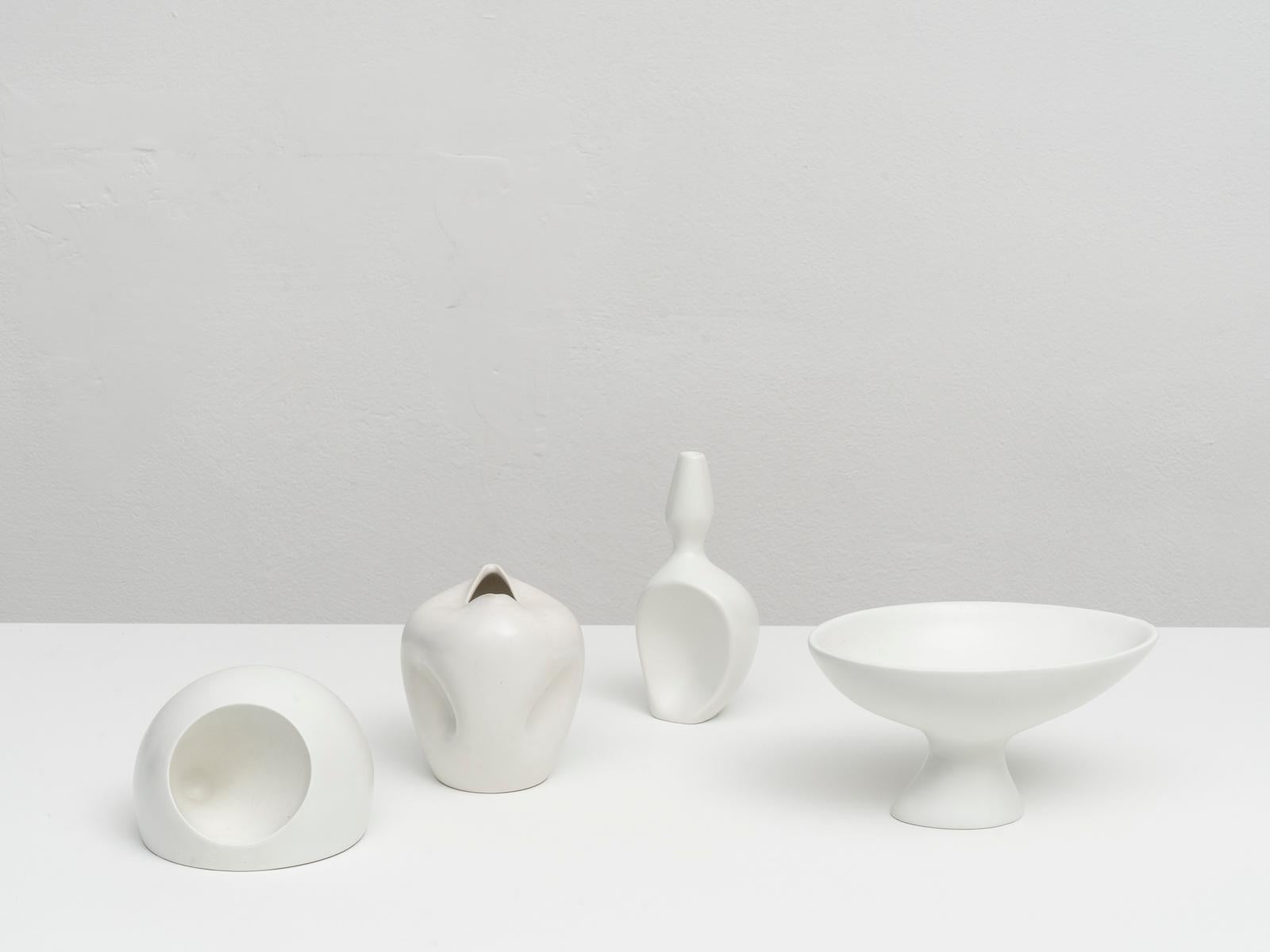 Mid-Century Modern Collection of Ambrogio Pozzi White Midcentury Organic Ceramic Vases, 1950s