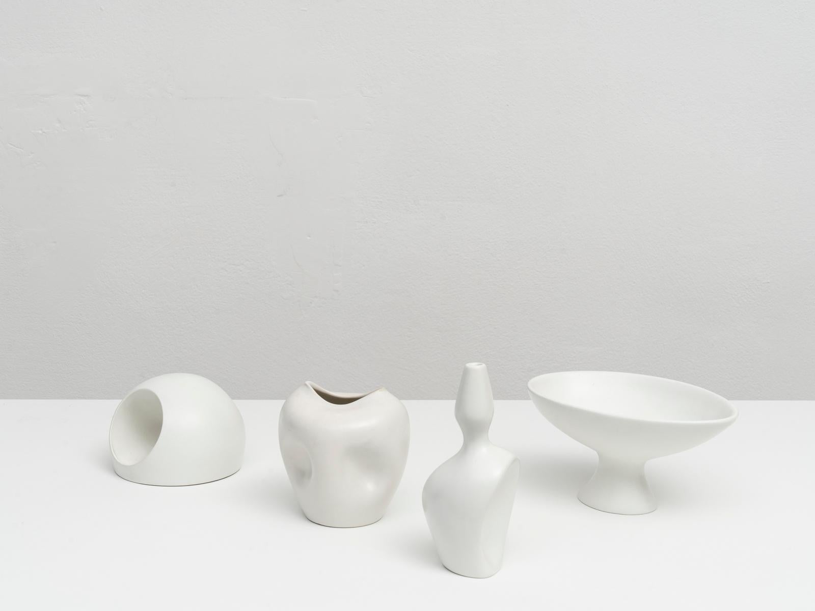 Italian Collection of Ambrogio Pozzi White Midcentury Organic Ceramic Vases, 1950s