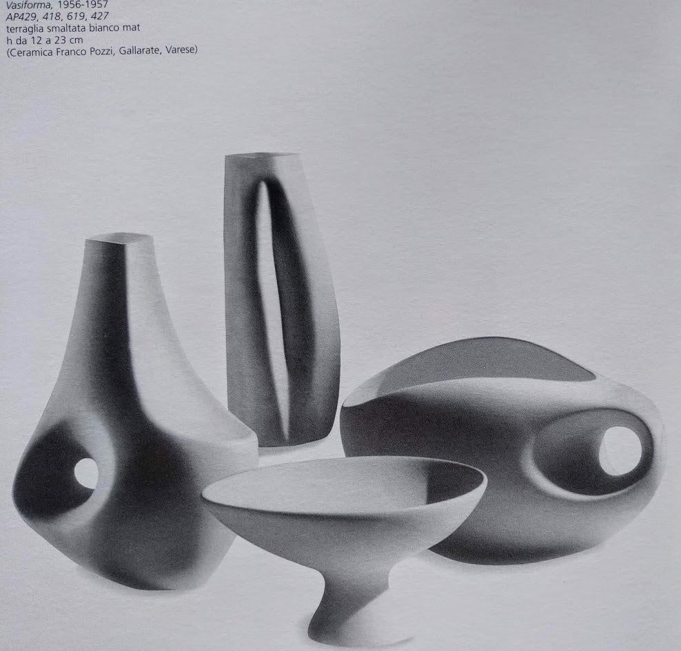 Collection of Ambrogio Pozzi White Midcentury Organic Ceramic Vases, 1950s 2