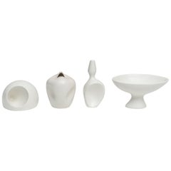 Collection of Ambrogio Pozzi White Midcentury Organic Ceramic Vases, 1950s