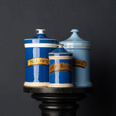 Collection of Antique Blue Porcelain Apothecary Jars, 19th Century