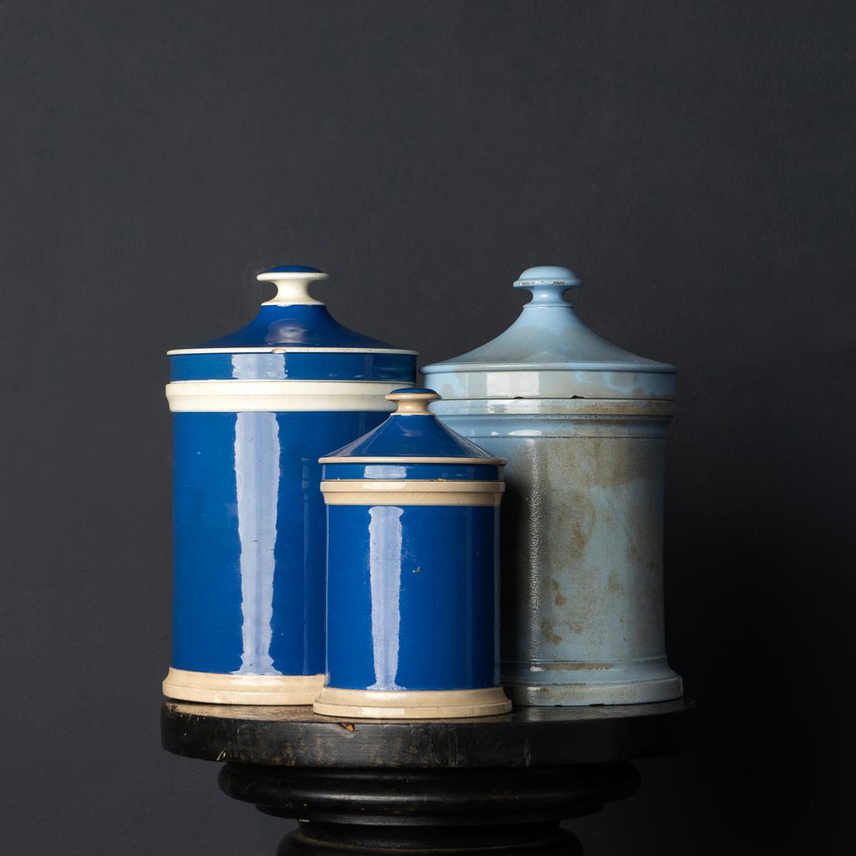 European Collection of Antique Blue Porcelain Apothecary Jars, 19th Century