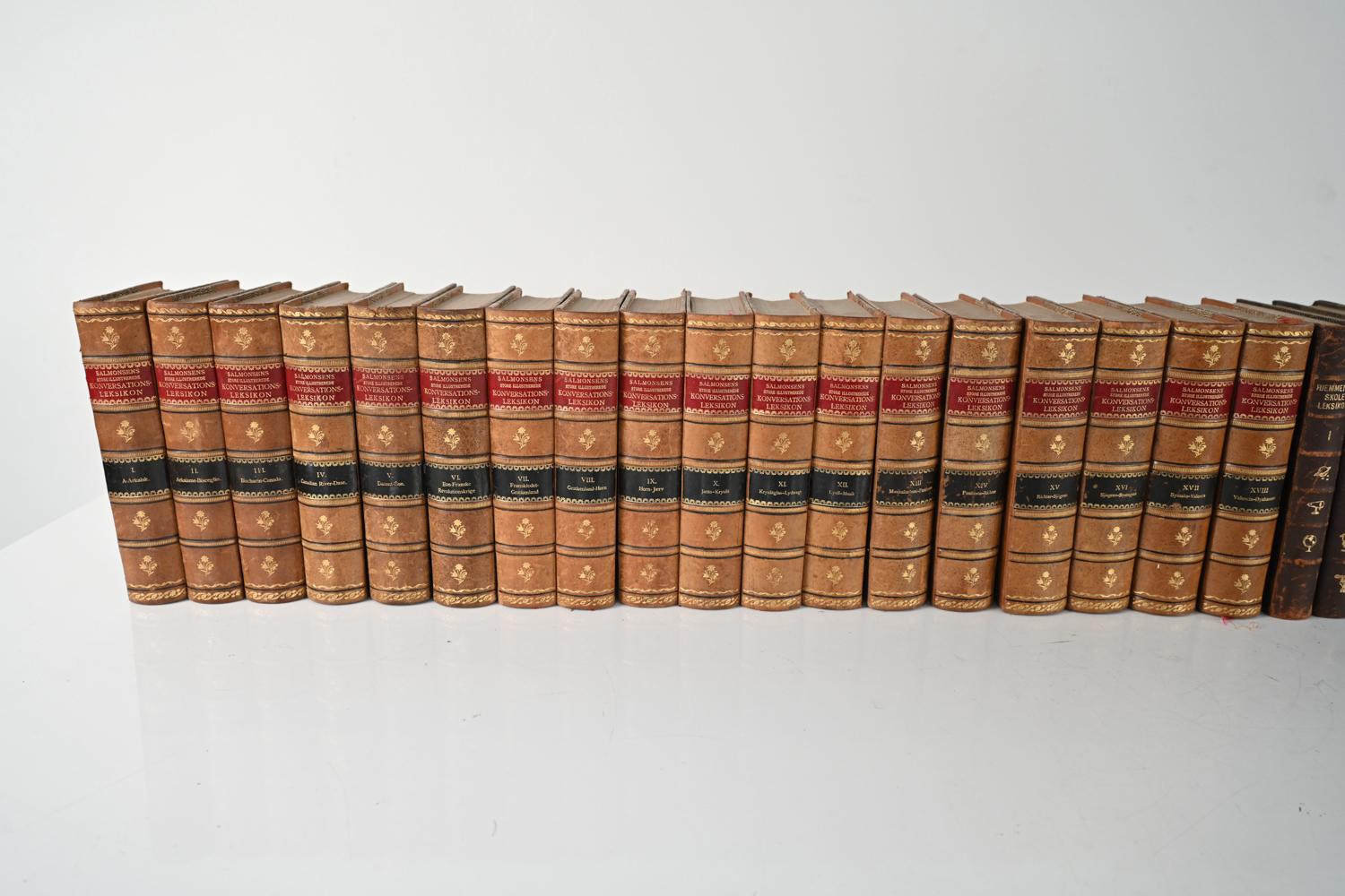 20th Century Collection of Antique Danish Leather-Bound Books; Over 18 Linear Feat