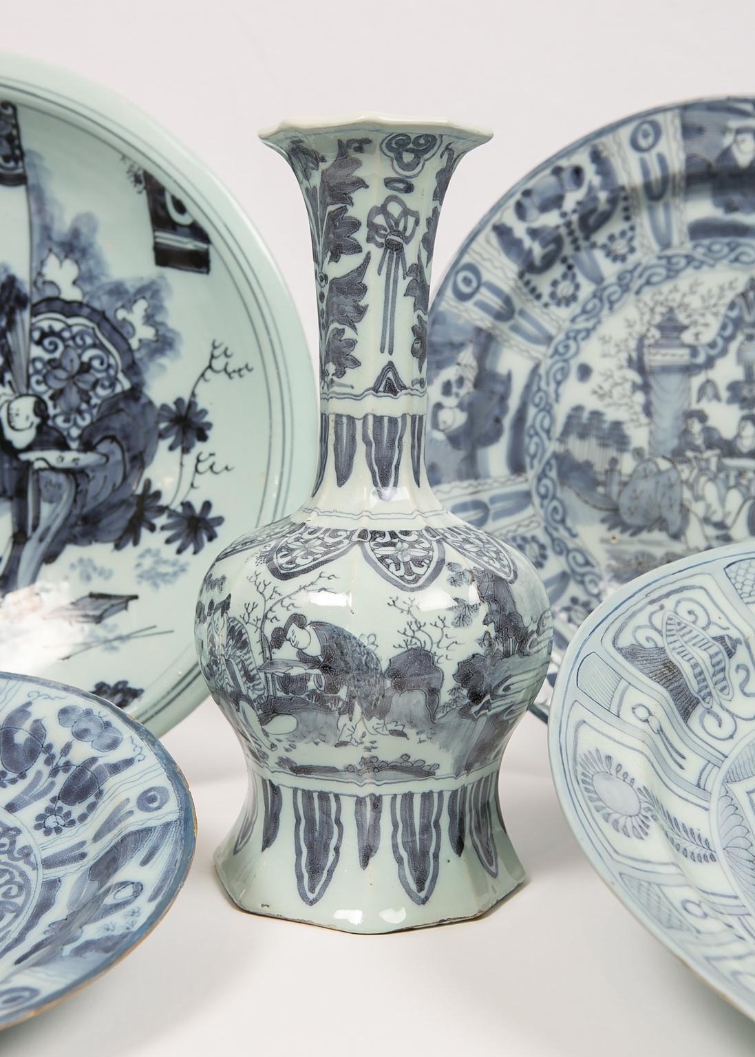 Hand-Painted Collection of Antique Delft with Chinoiserie Decoration Early 18th Century