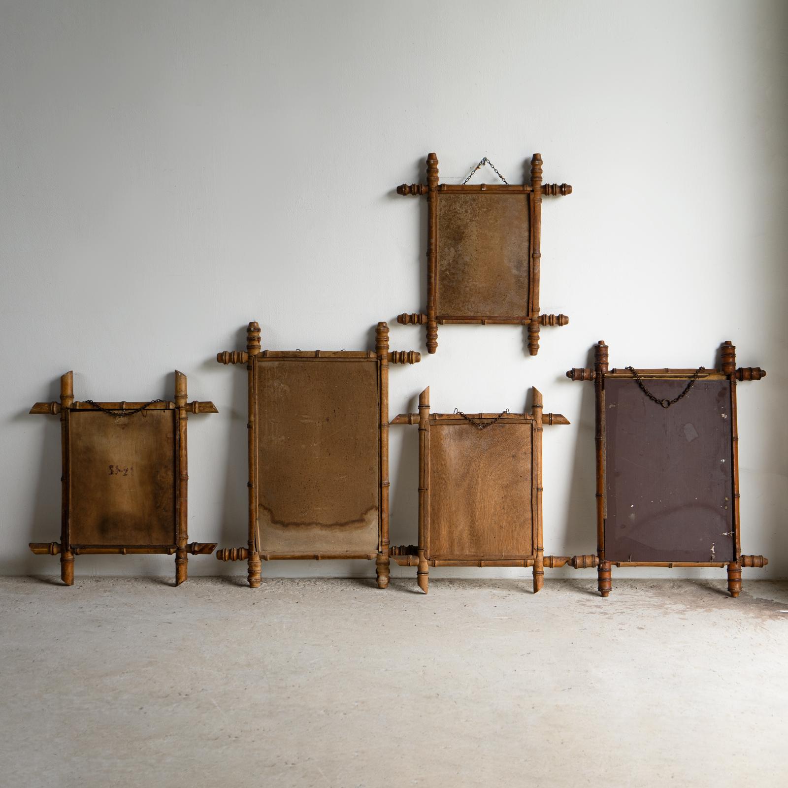 Colección de espejos de pared franceses antiguos de bambú sintético, principios del siglo XX en venta 3