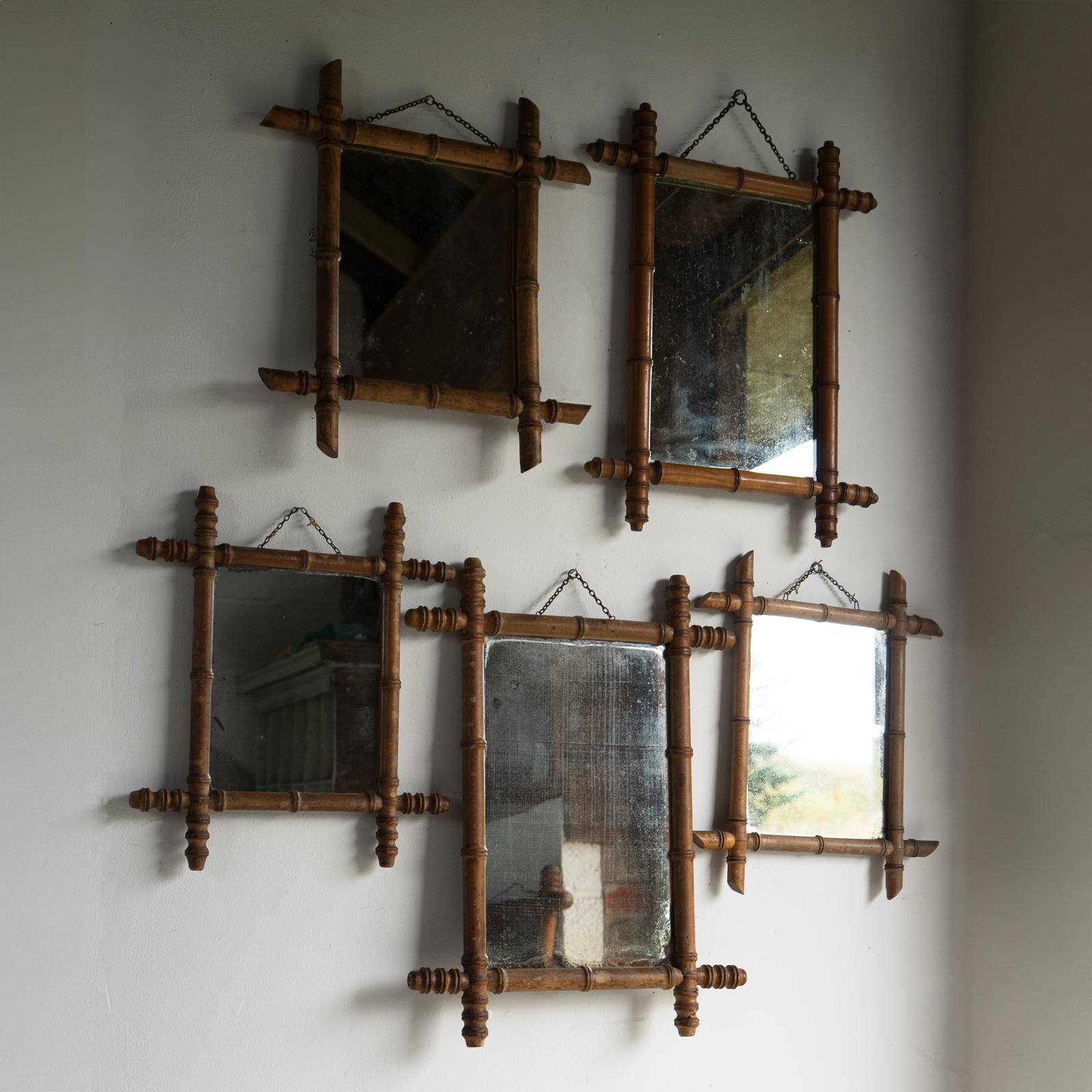Colección de espejos de pared franceses antiguos de bambú sintético, principios del siglo XX Rústico en venta