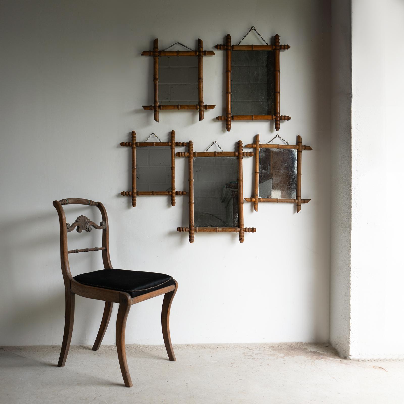 Colección de espejos de pared franceses antiguos de bambú sintético, principios del siglo XX Francés en venta