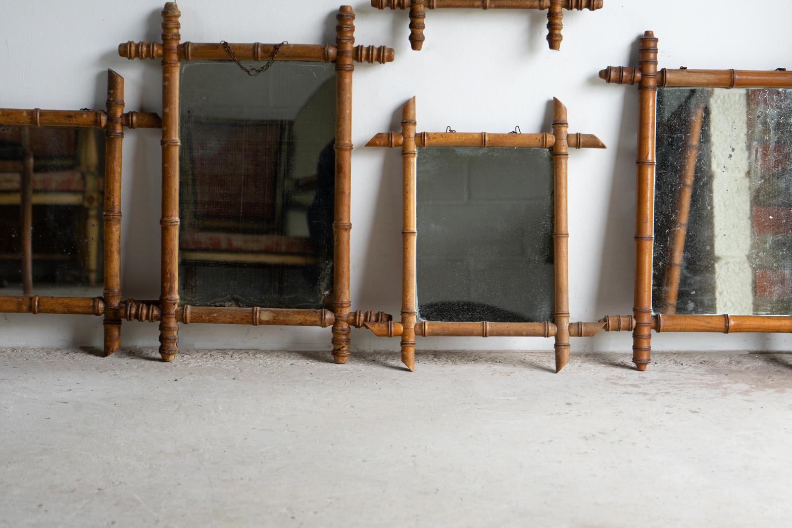 Colección de espejos de pared franceses antiguos de bambú sintético, principios del siglo XX bambú de imitación en venta