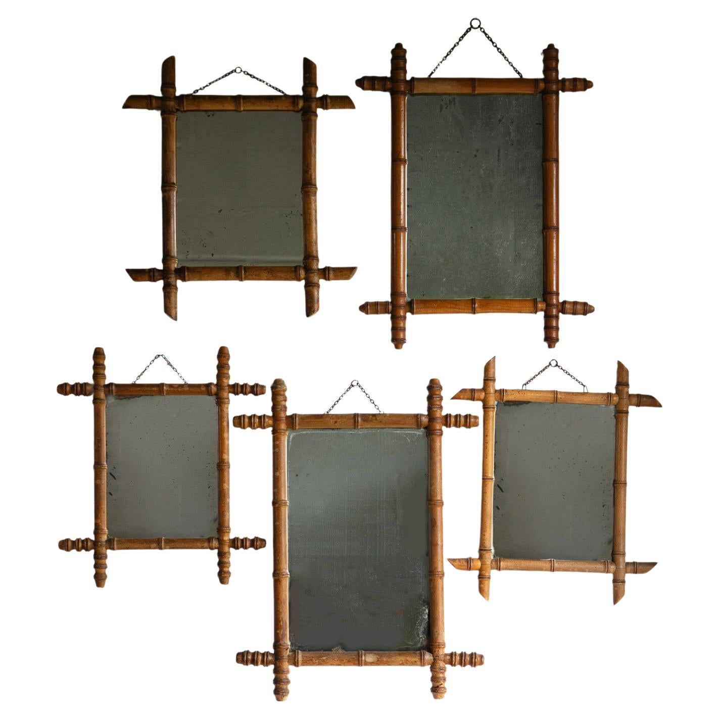 Colección de espejos de pared franceses antiguos de bambú sintético, principios del siglo XX en venta