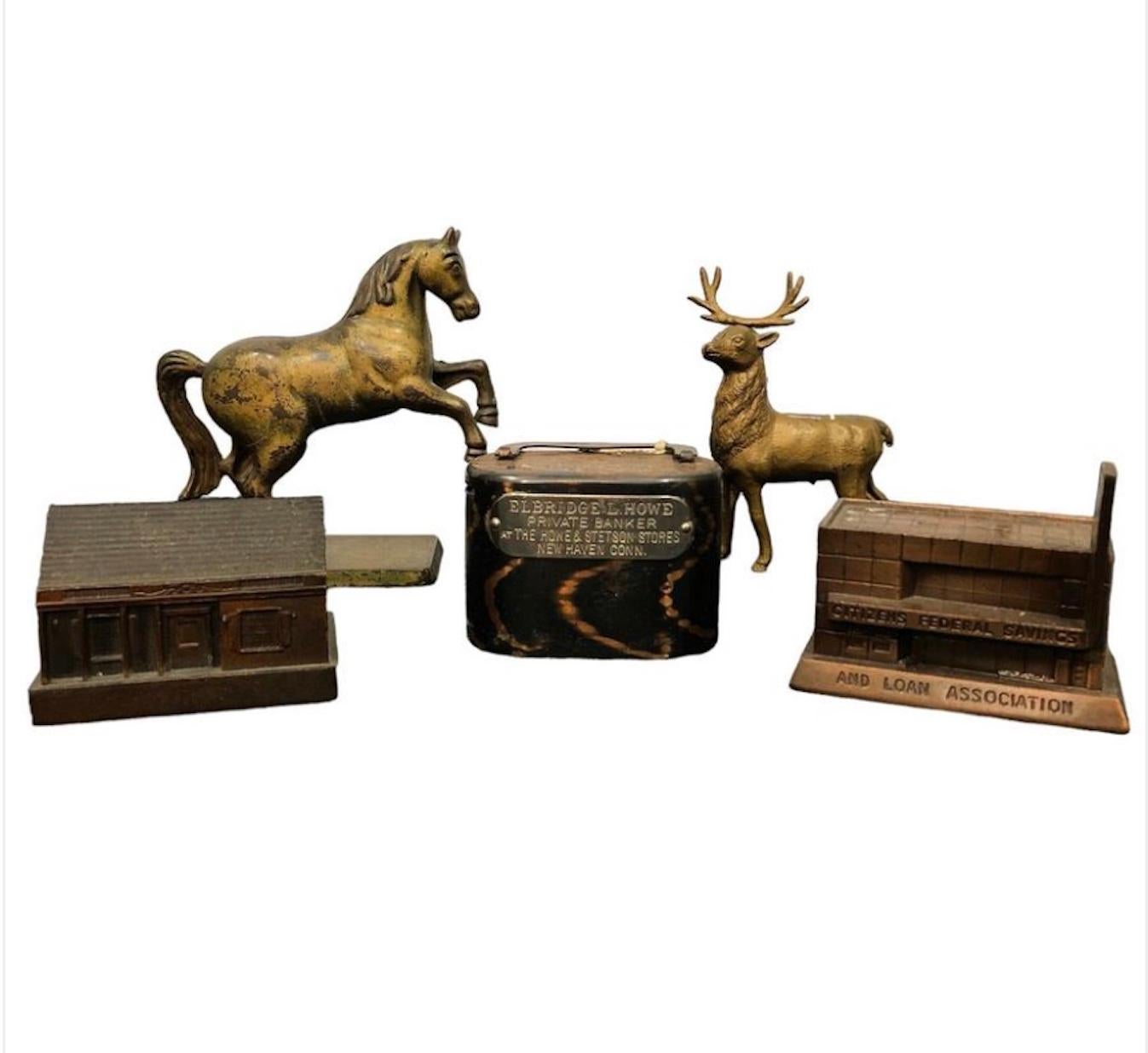 19th Century Collection Of Antique Iron Coin Banks, Very Decorative. Priced Per Bank. For Sale