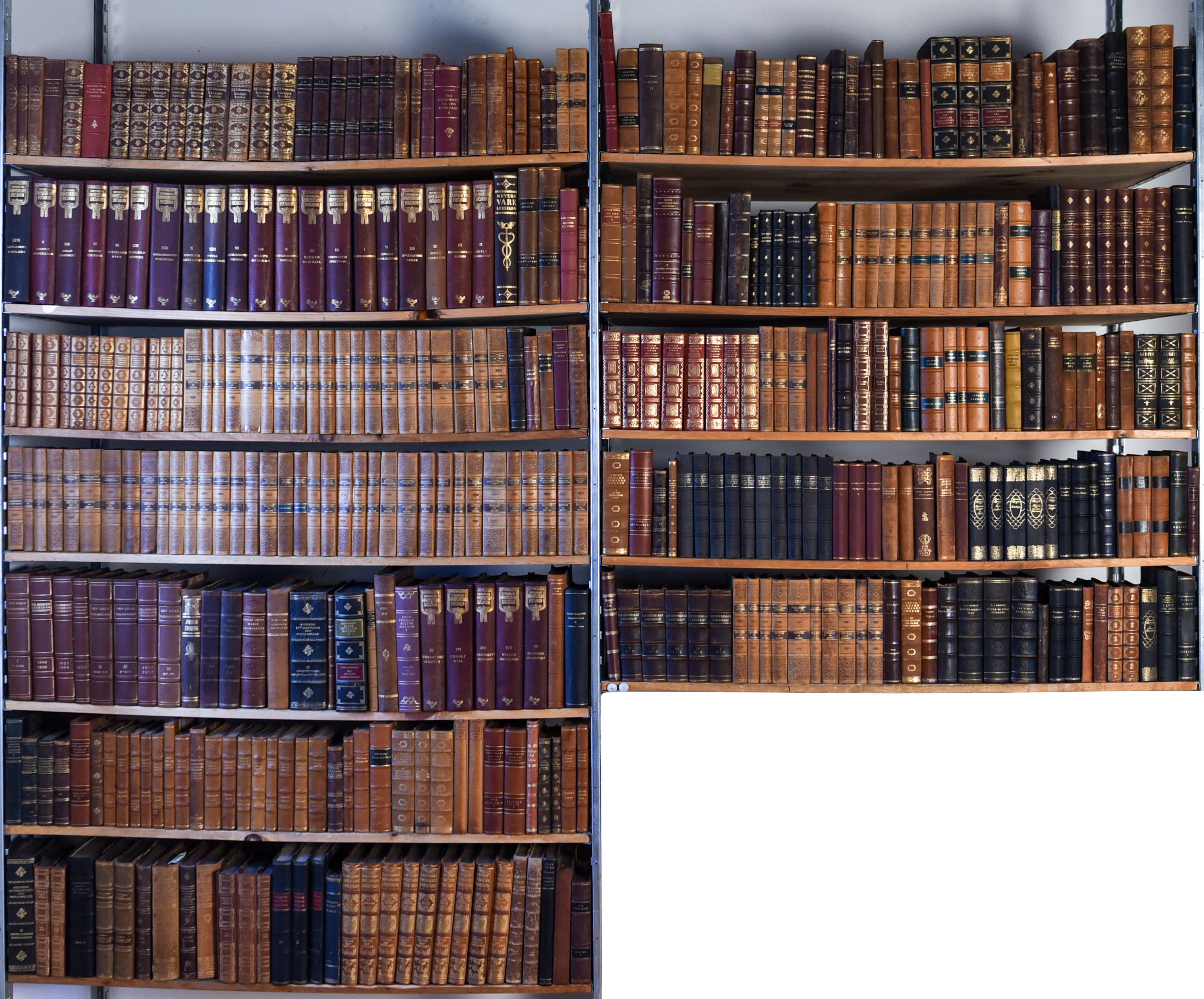 Danish Collection of Antique Leather Bound Books 48 Linear Feet