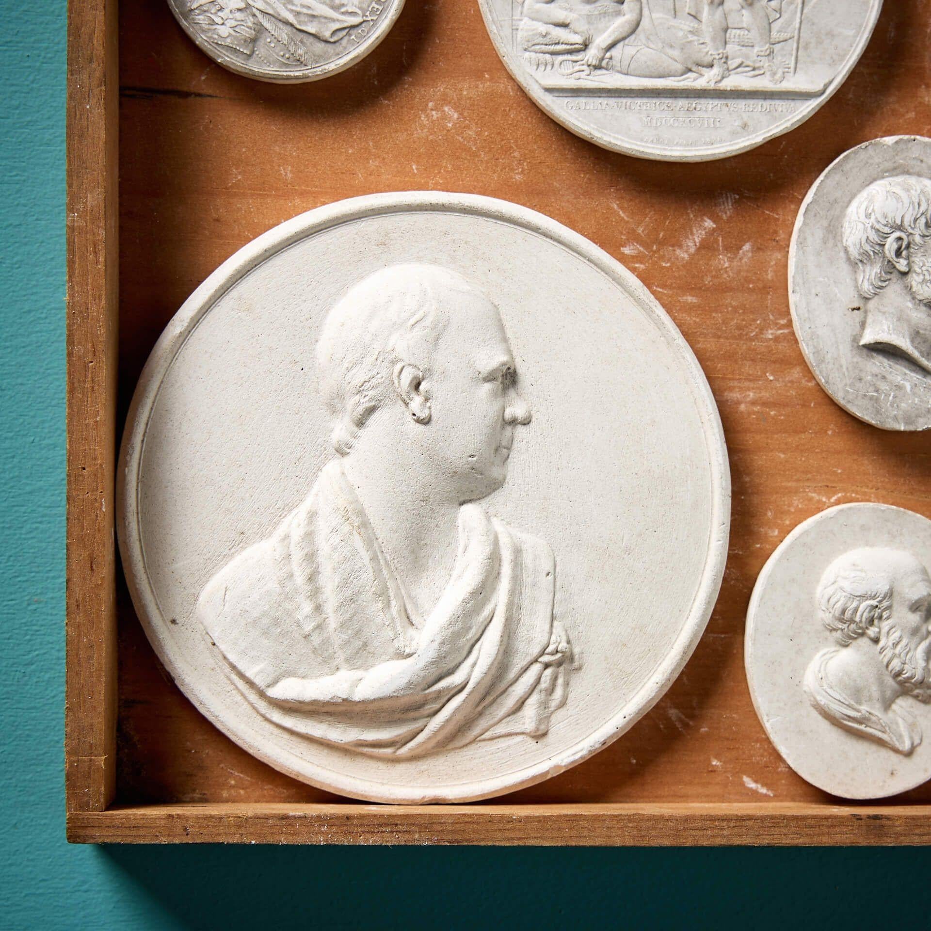 Collection of Antique Neoclassical Plaster Cameos In Fair Condition For Sale In Wormelow, Herefordshire