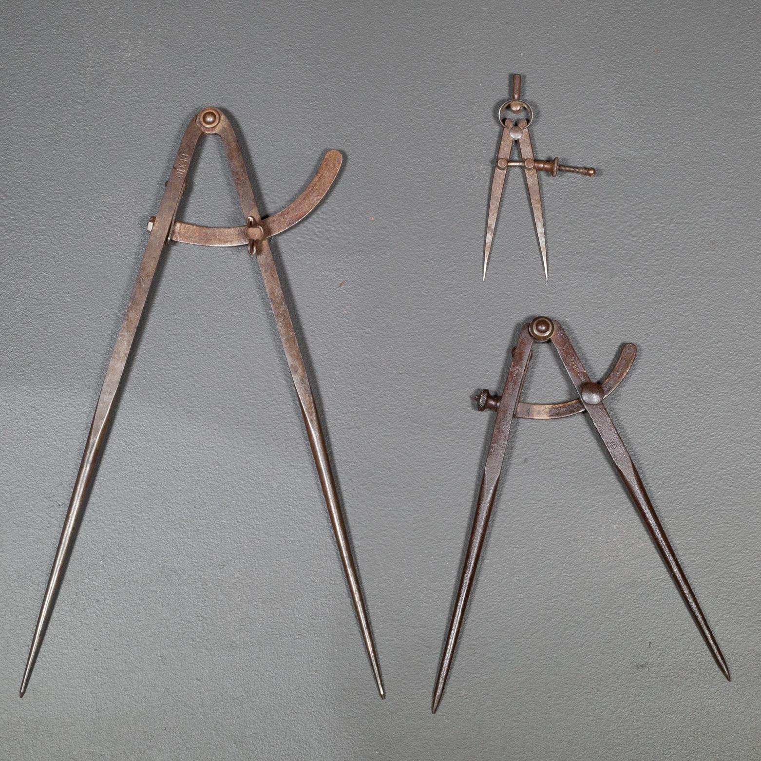 

ABOUT

Collection of antique steel wing dividers. 

    CREATOR Samson Tools Mfg. Co. 
    DATE OF MANUFACTURE c.11920-1940.
    MATERIALS AND TECHNIQUES Steel.
    CONDITION Good. Wear consistent with age and use.
    DIMENSIONS H 4, 8, 12 in. W
