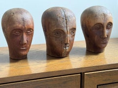 collection of antique wig heads from late 18th - 19th century