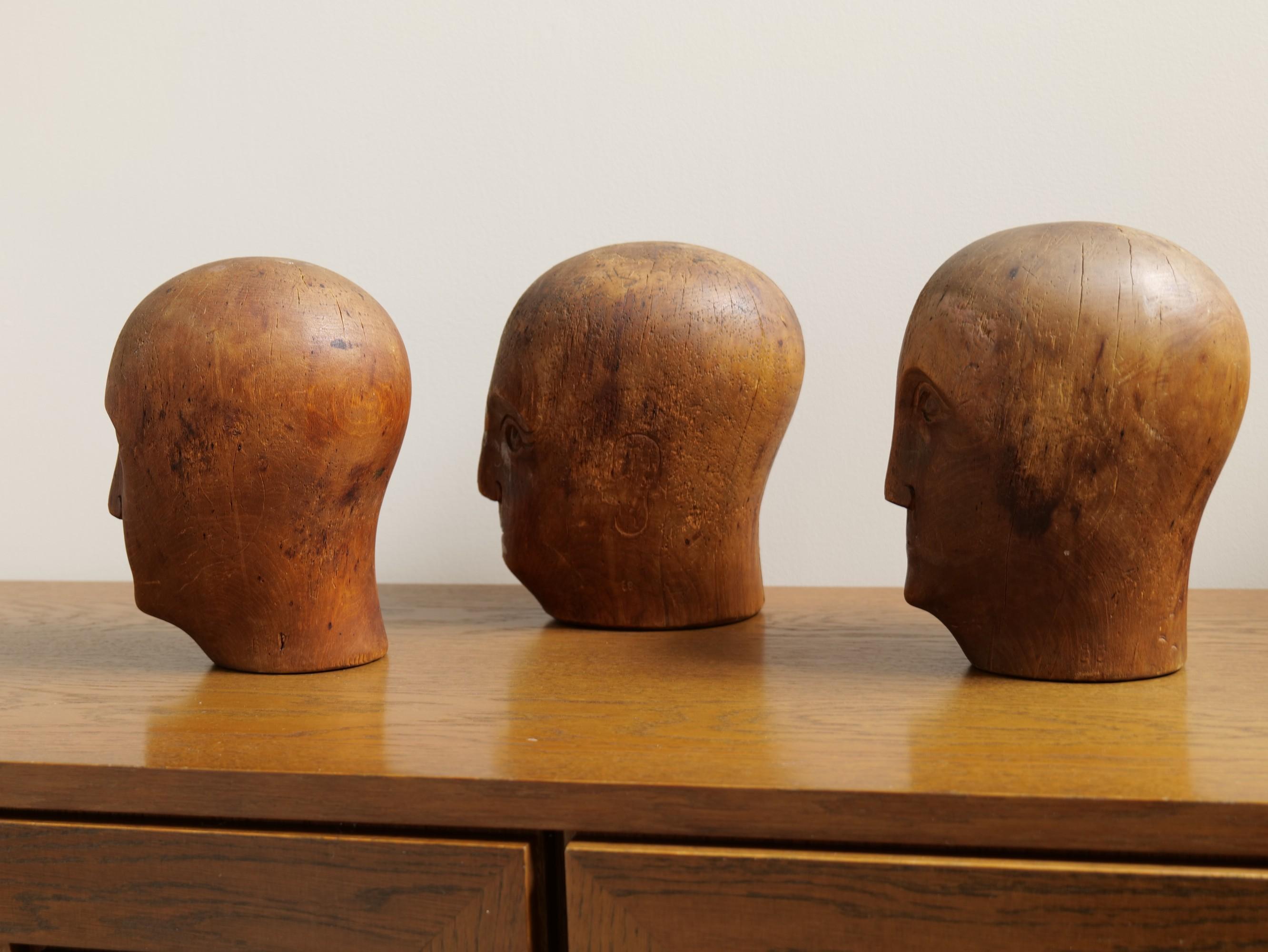 Early 20th Century collection of antique wig heads from late 18th - 19th century For Sale