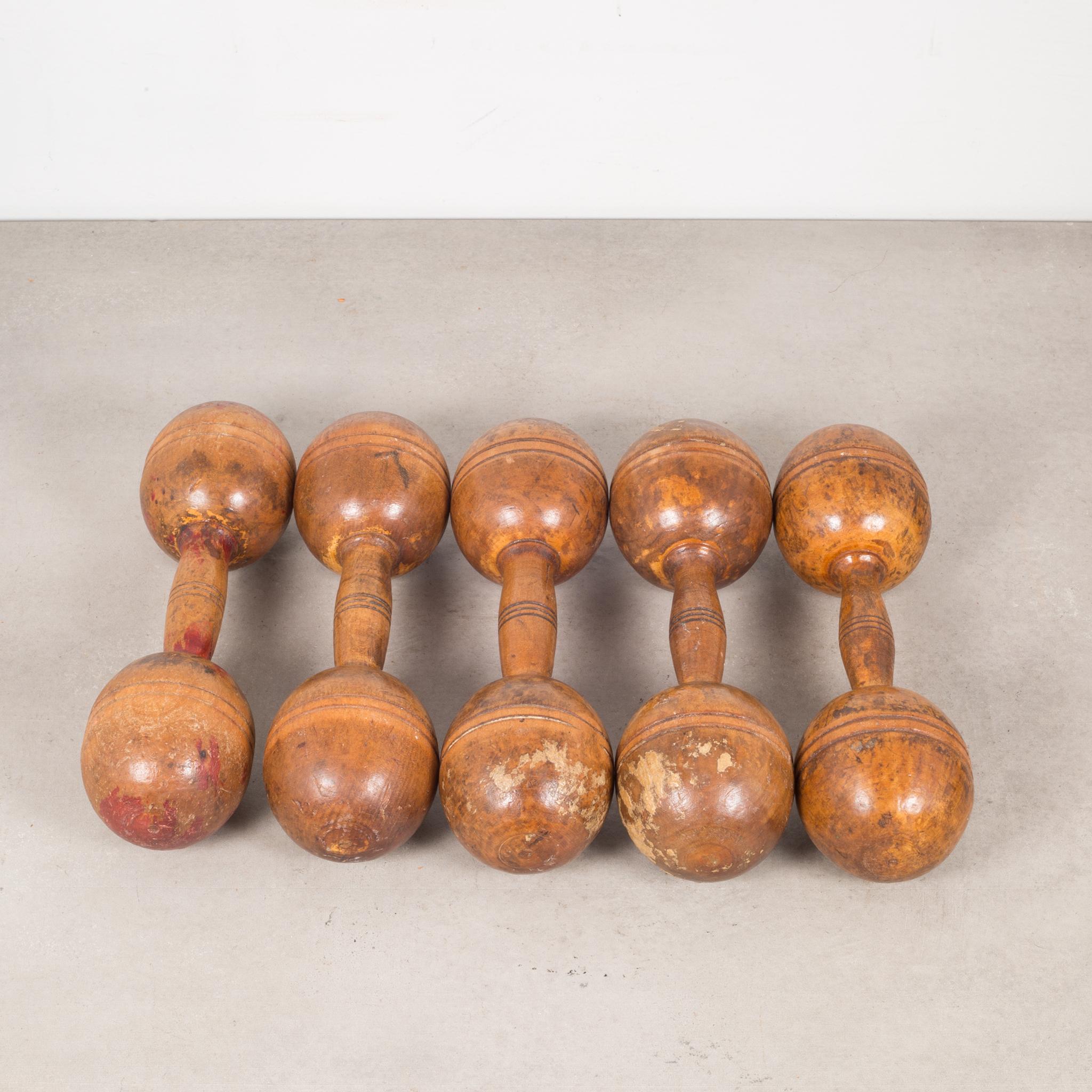 Collection of Antique Wooden Excercise Barbells, circa 1930 In Good Condition In San Francisco, CA