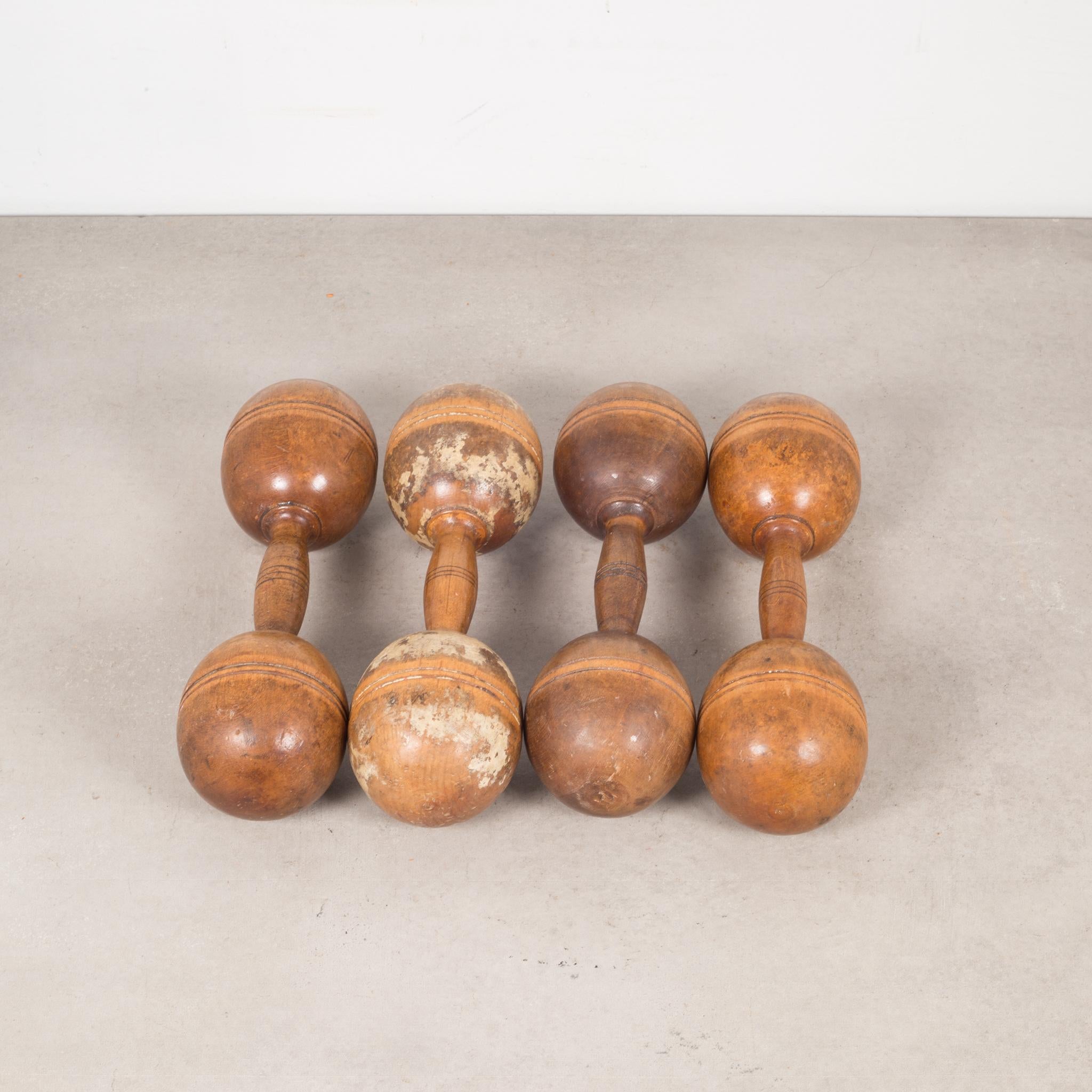 20th Century Collection of Antique Wooden Excercise Barbells, circa 1930