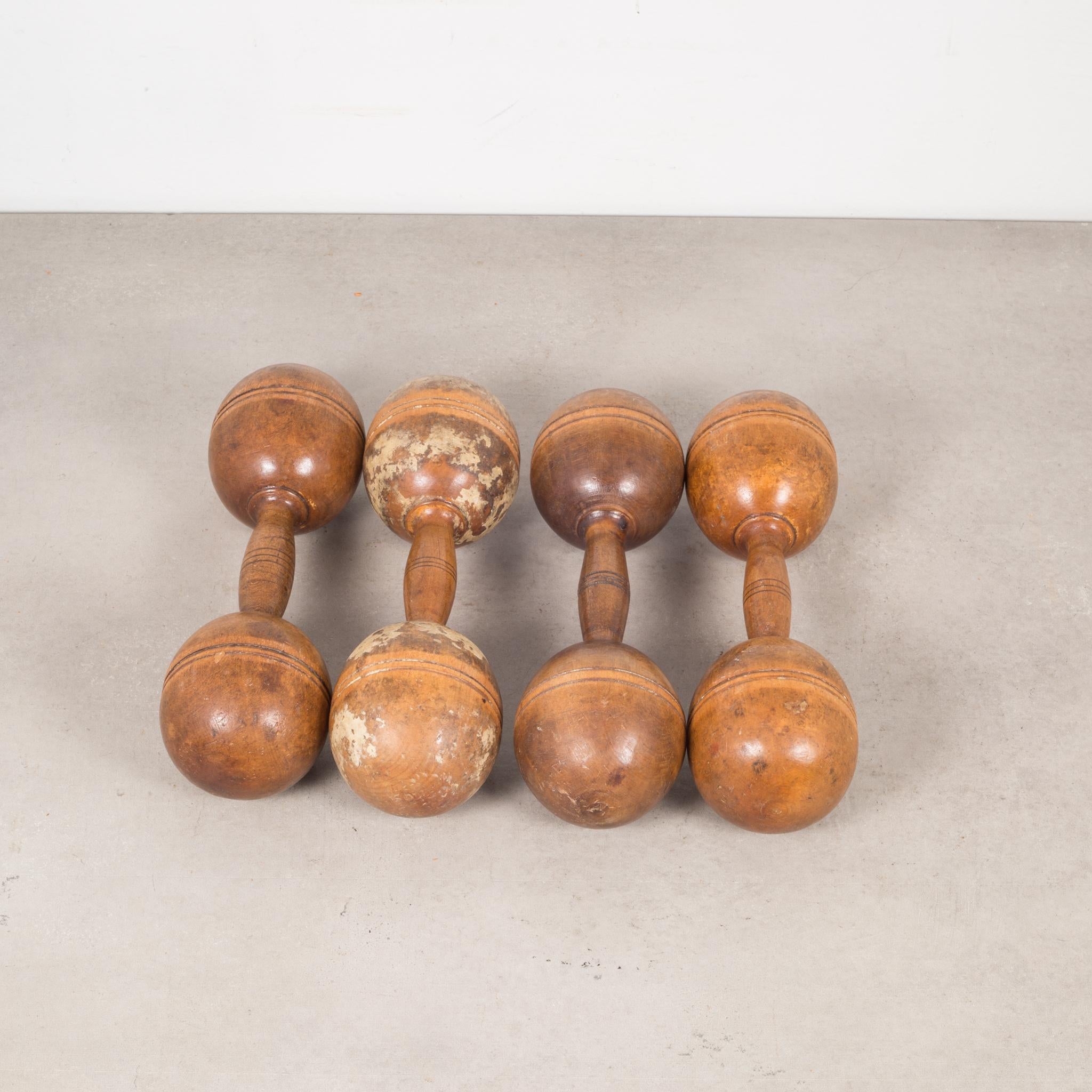 Collection of Antique Wooden Excercise Barbells, circa 1930 1