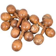 Collection of Antique Wooden Excercise Barbells, circa 1930