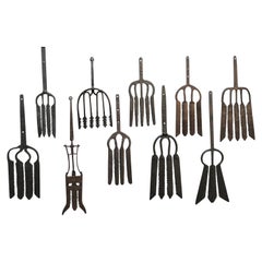 Collection of Antique Wrought Iron Eel Forks