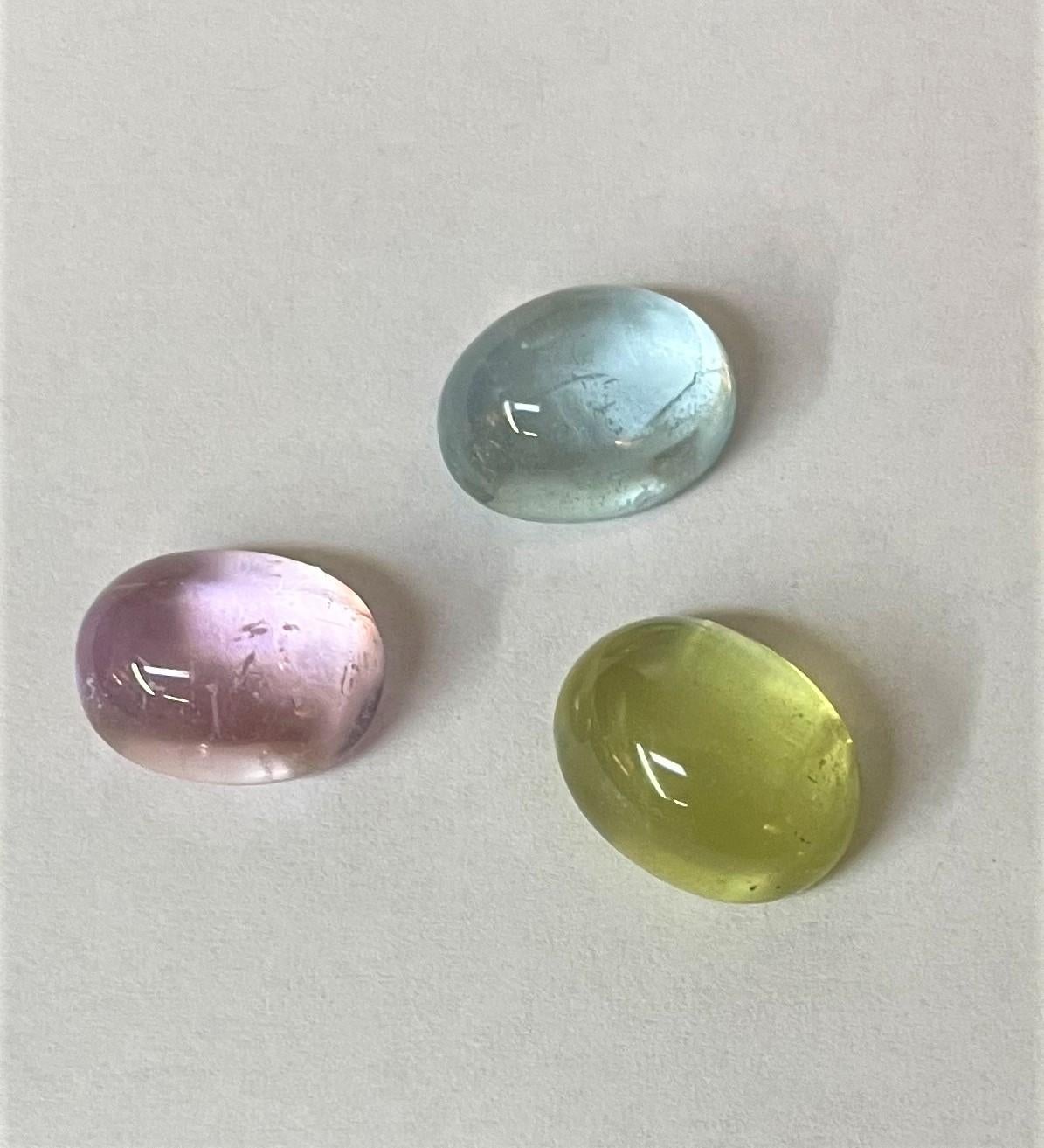 Collection of Aquamarine, Tourmaline & Kunzite Stones Cabochon Stones 243 tcw For Sale 3