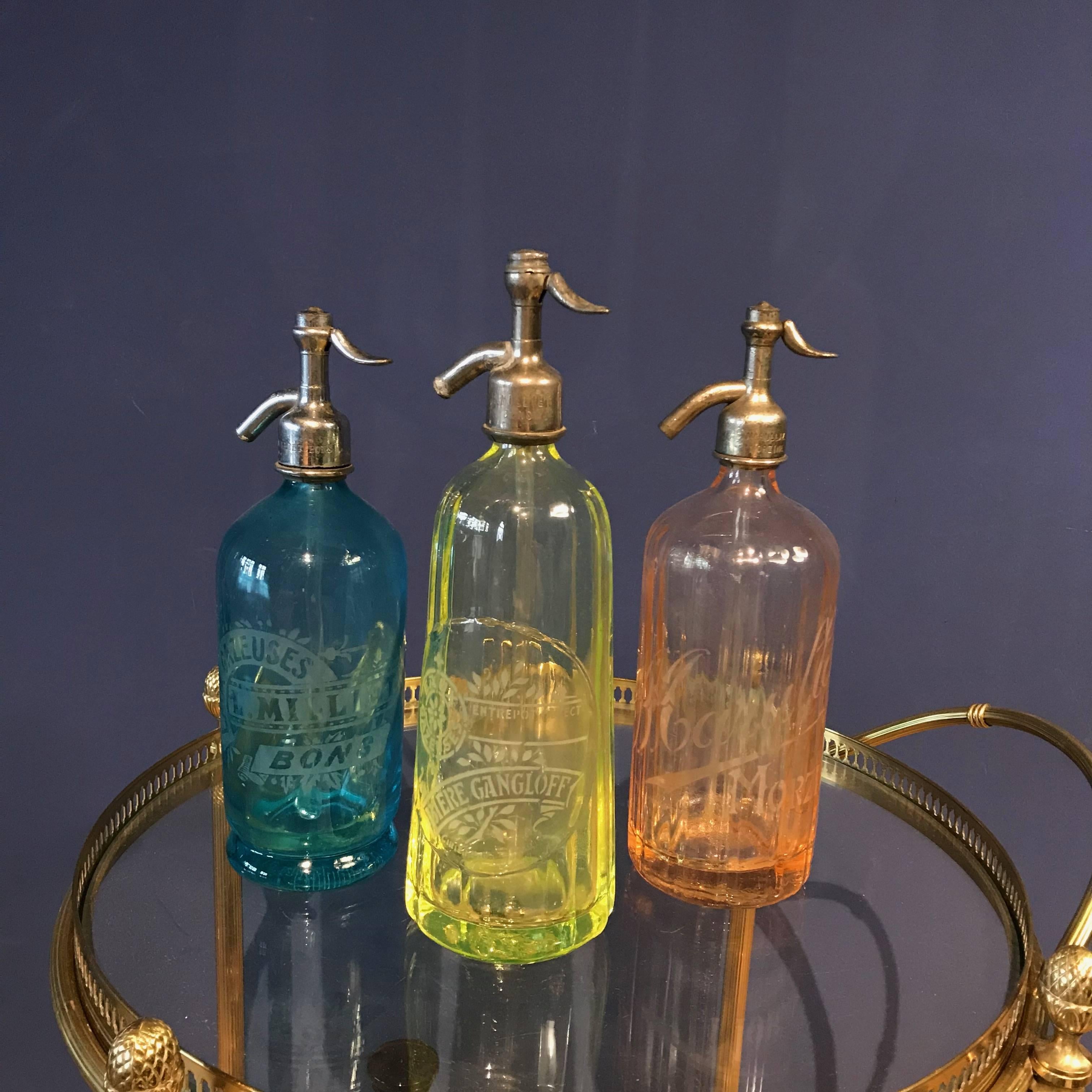 French Collection of Art Nouveau Syphon Seltzer Bottles, Soda Bottle, 1900, France
