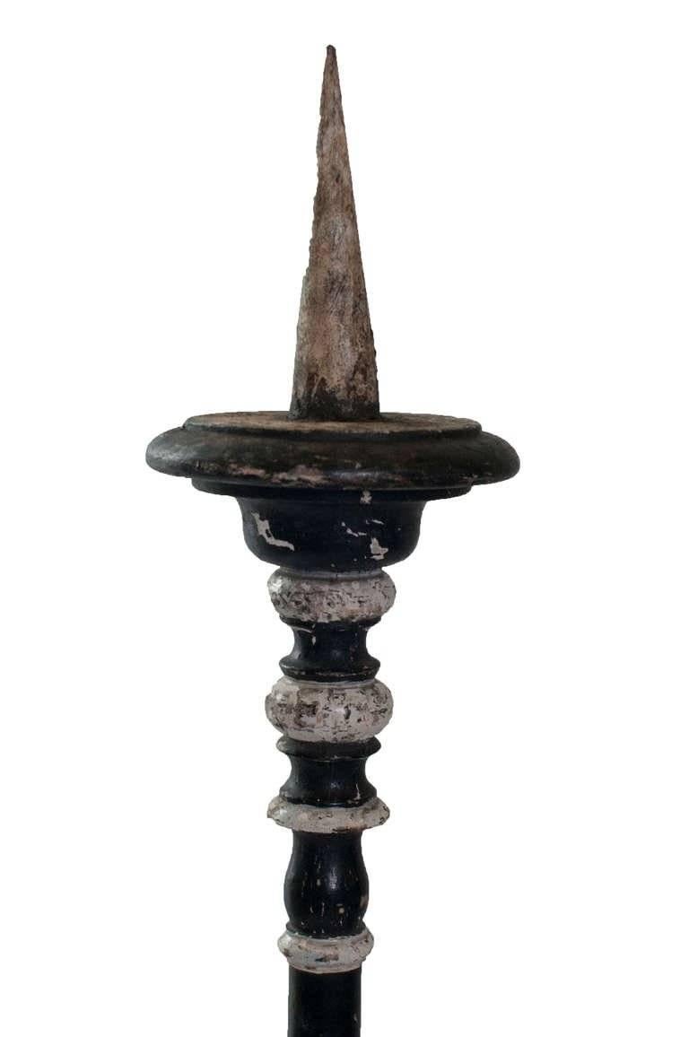 Wood Collection of Black and White Painted Italian Candleholders For Sale