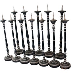 Antique Collection of Black and White Painted Italian Candleholders